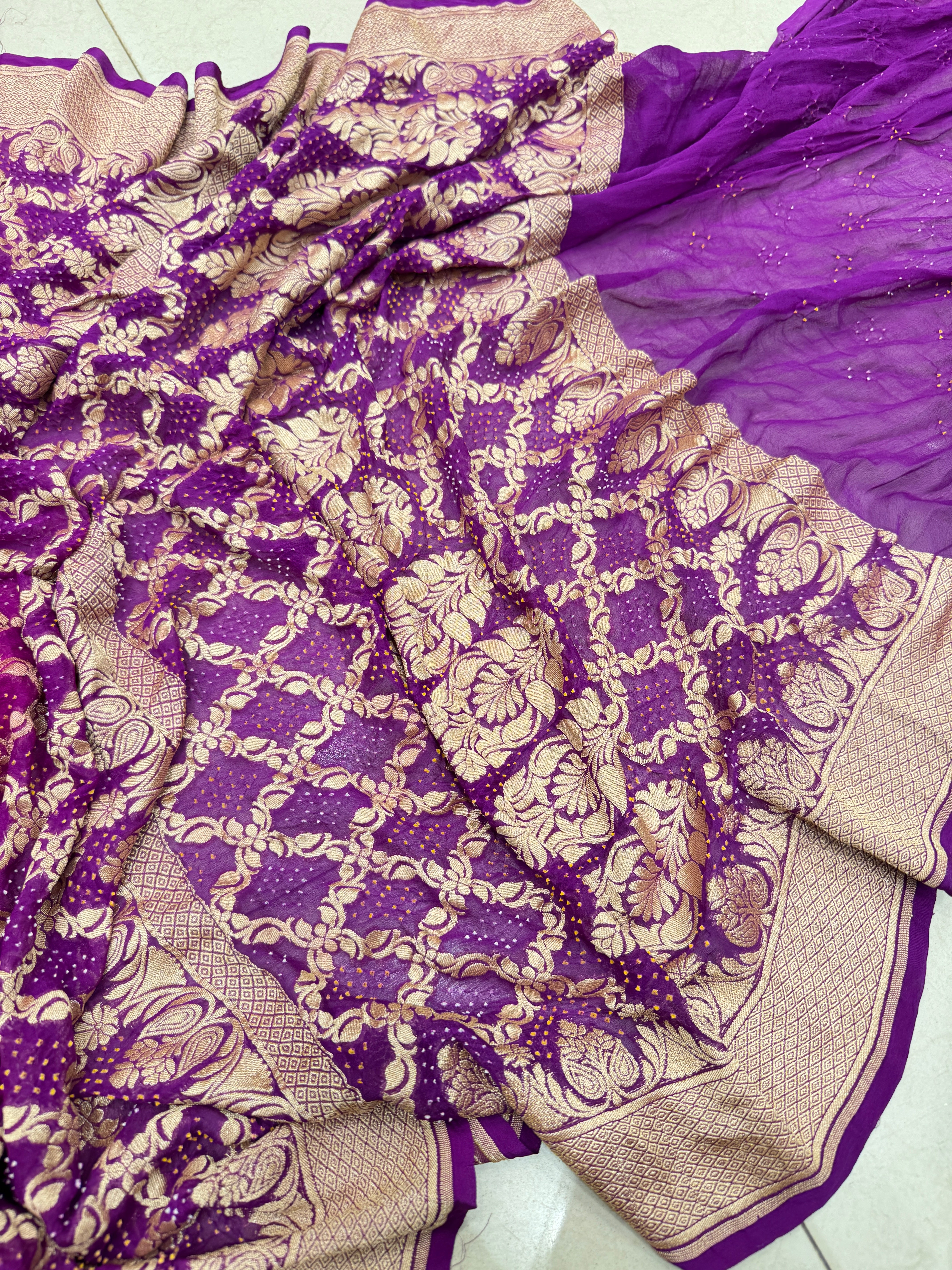 Rani Magenta Bandhej Bandhini Saree