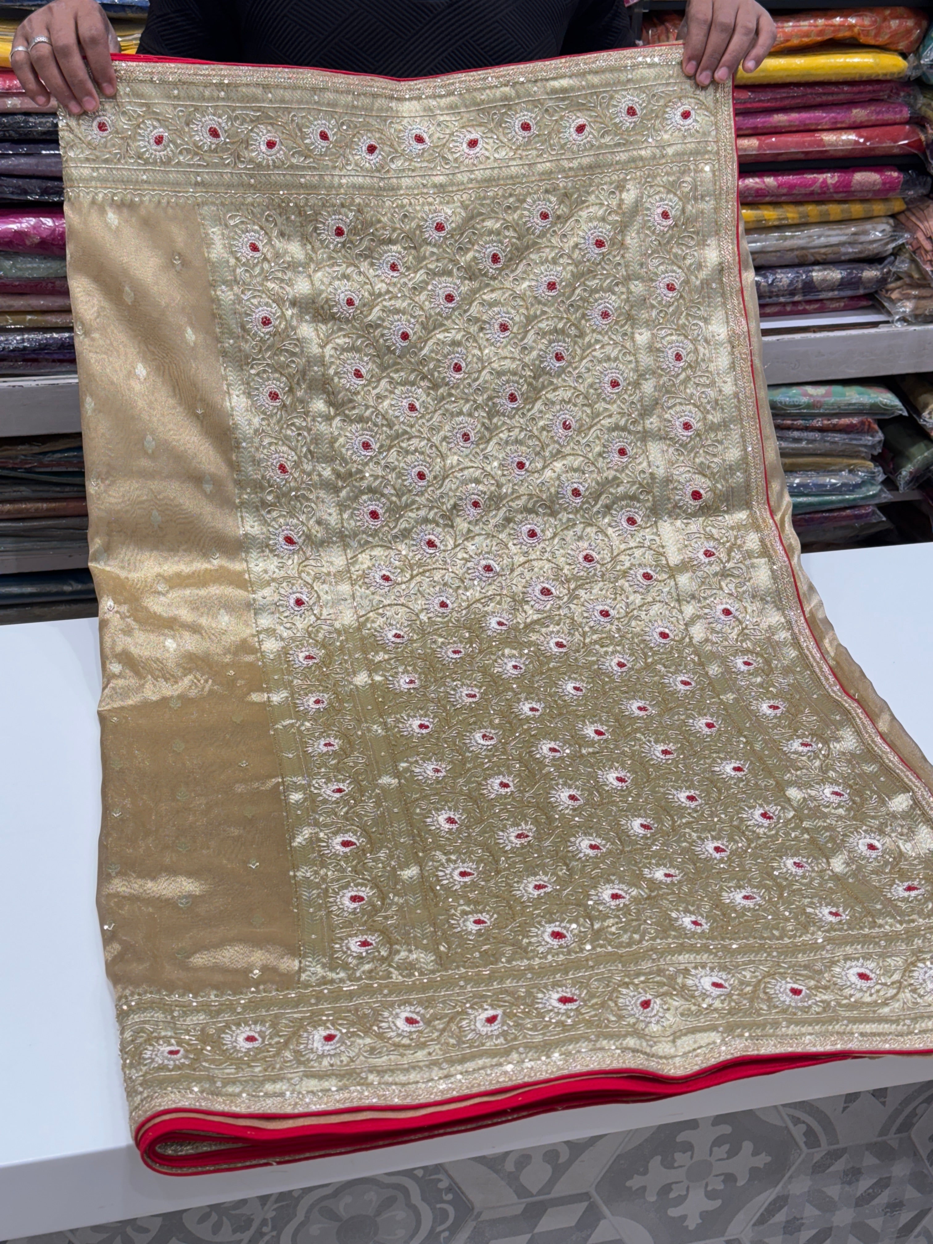 Golden Banarasi Tissue Zardosi Saree