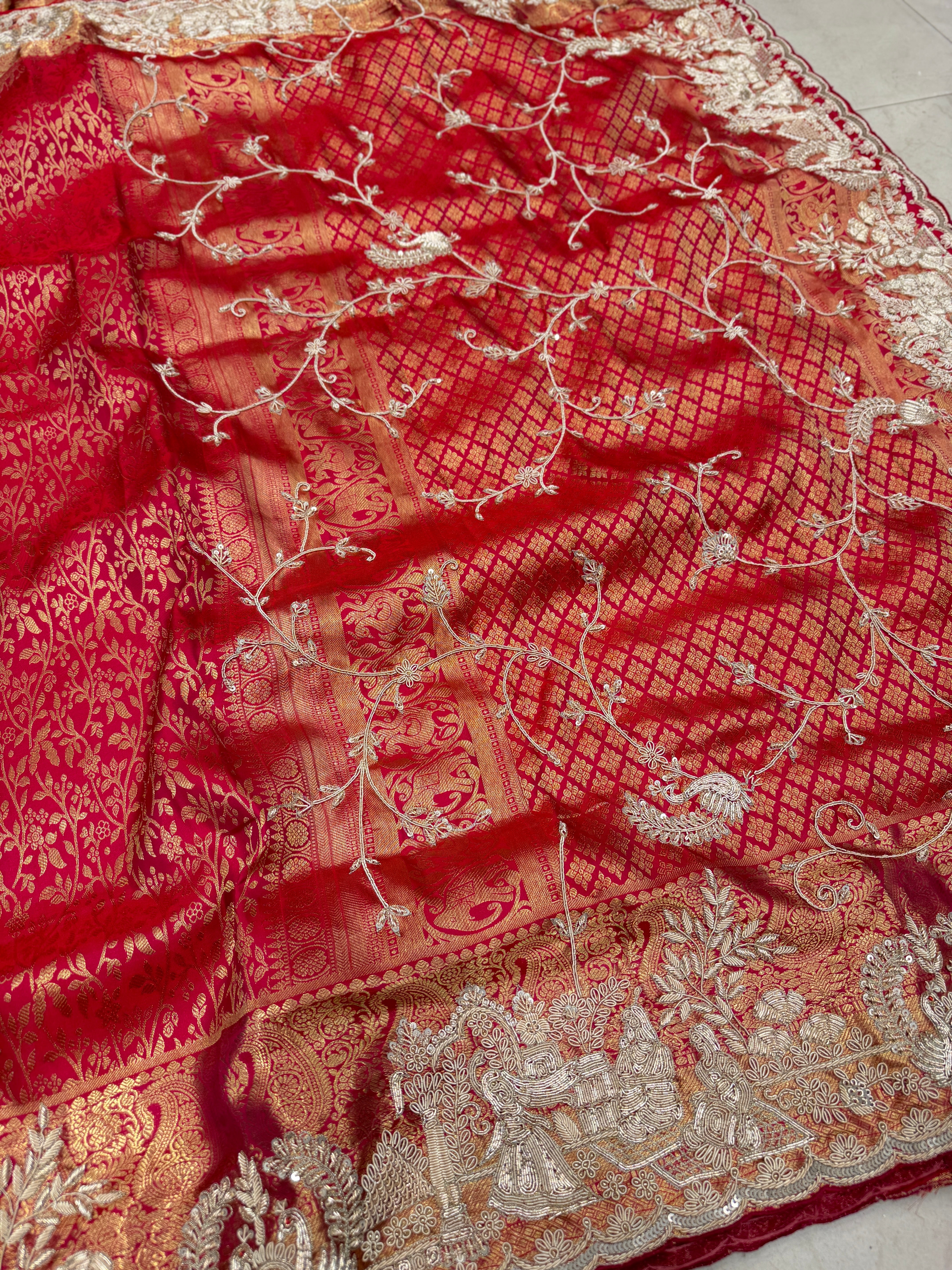 Rani Pink Pure Kanjivaram Doli Edit Hand Embroidery Zardosi Saree