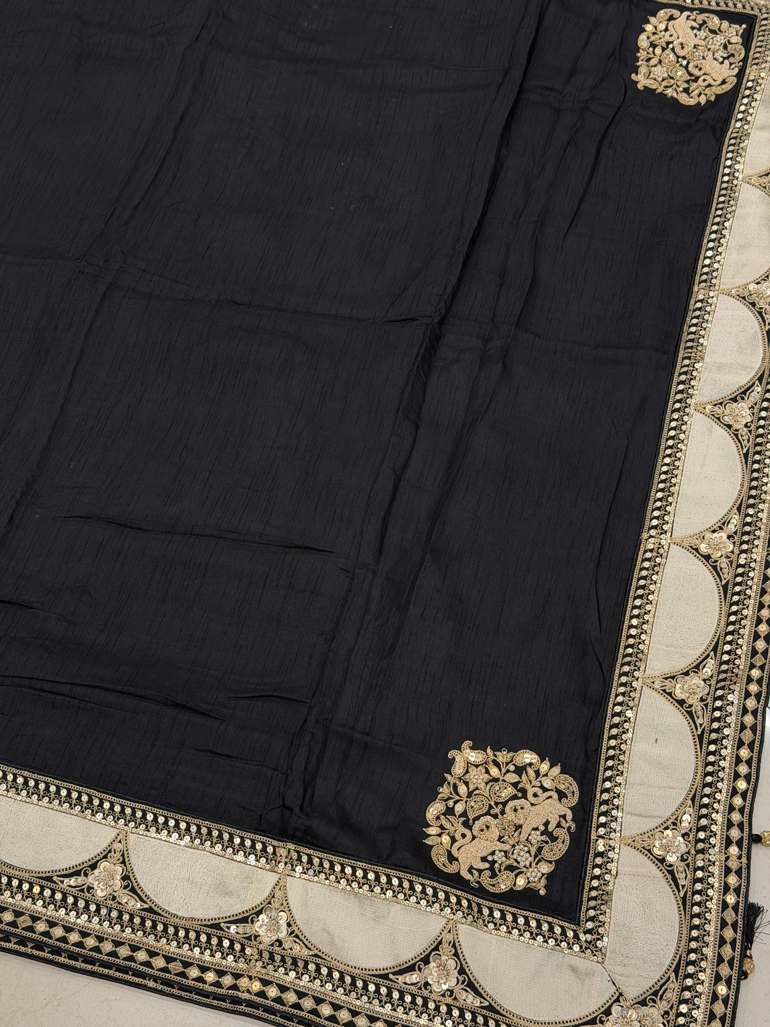 Black Sabyasachi Inspired Marodi Embroidery Zardosi Saree