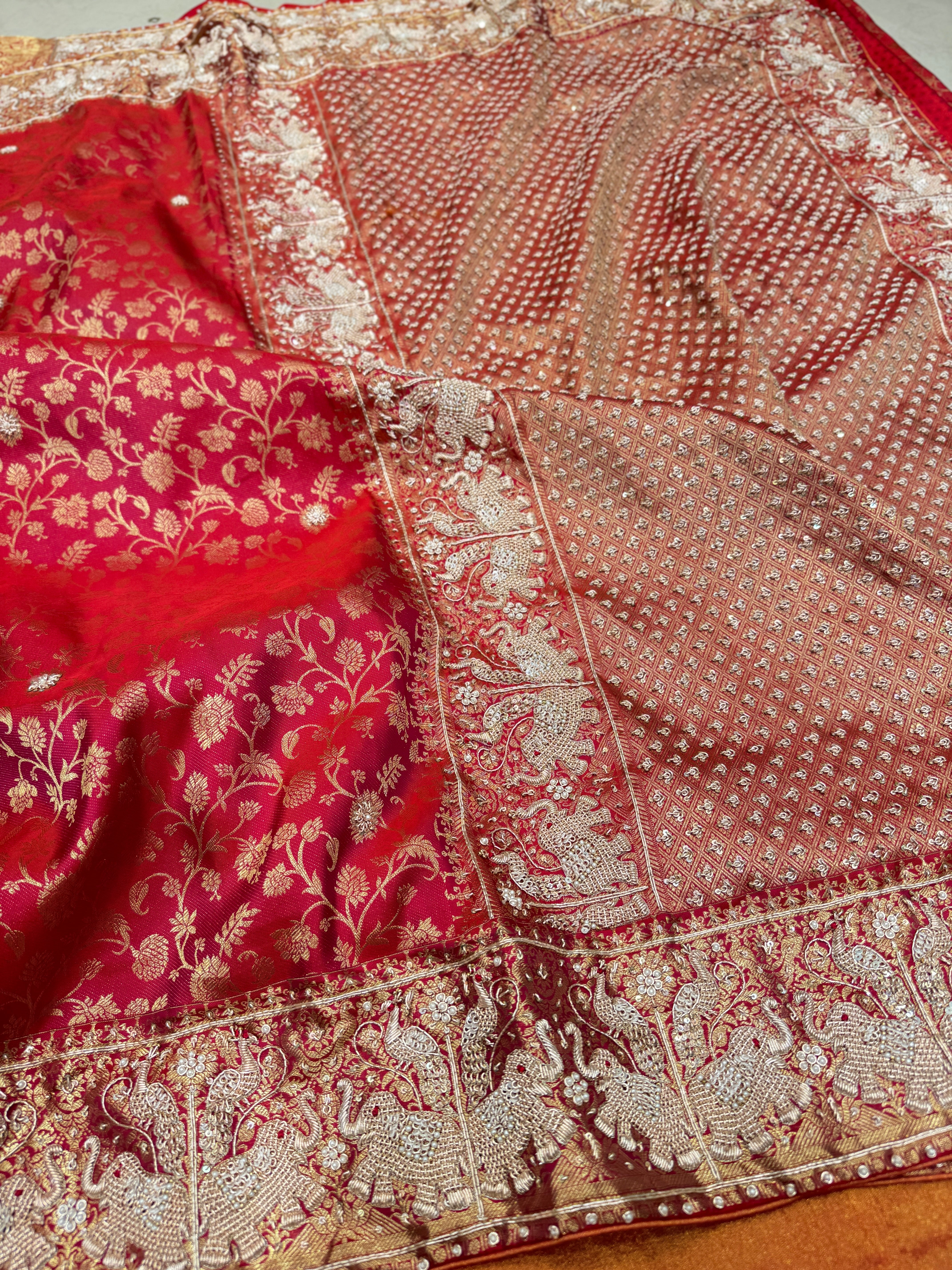 Crimson Red Pure Silk Kanjivaram Elephant Motif Hand Embroidery Saree