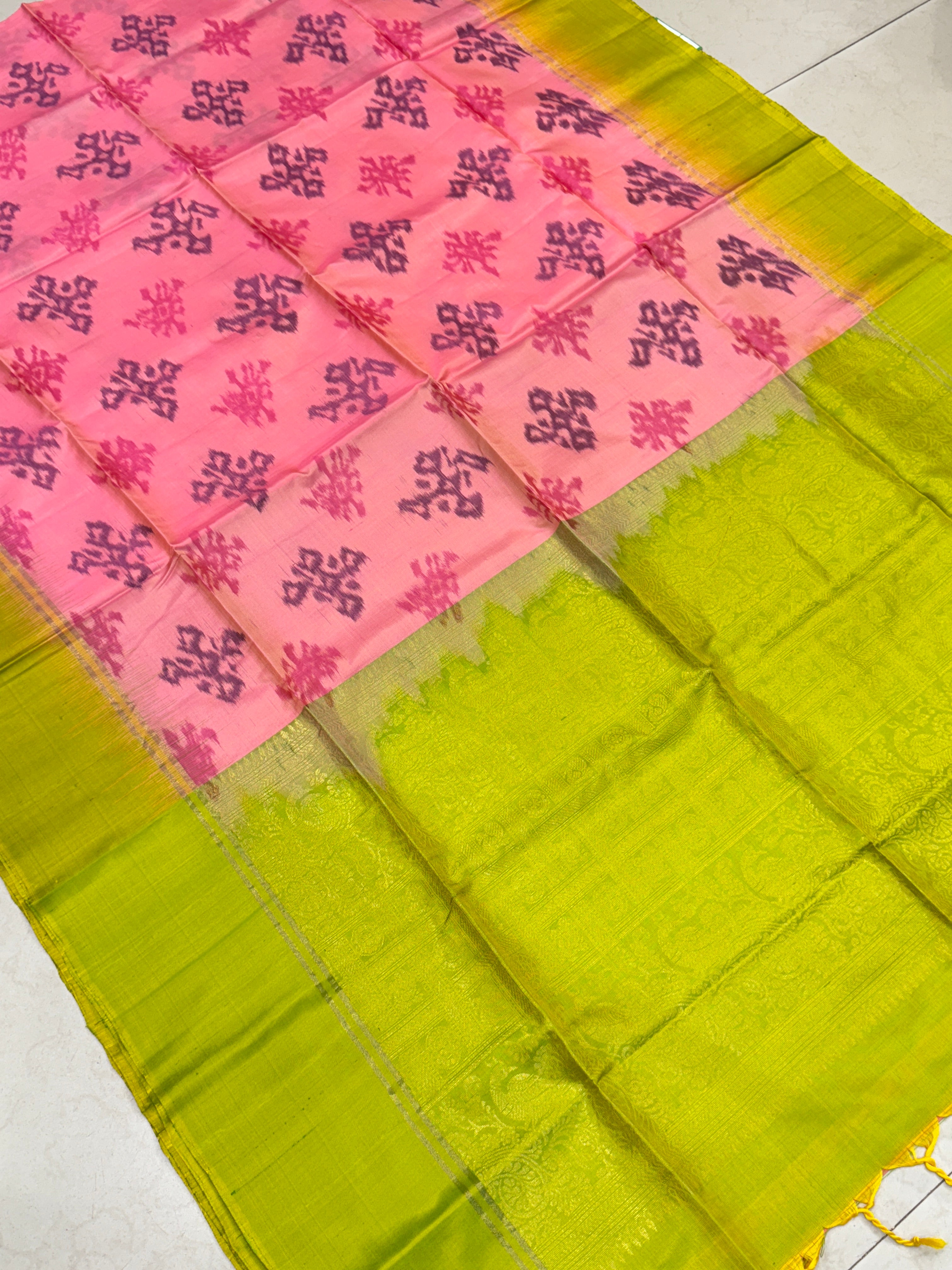Pink Green Pochampally Ikat Silk Patola Saree