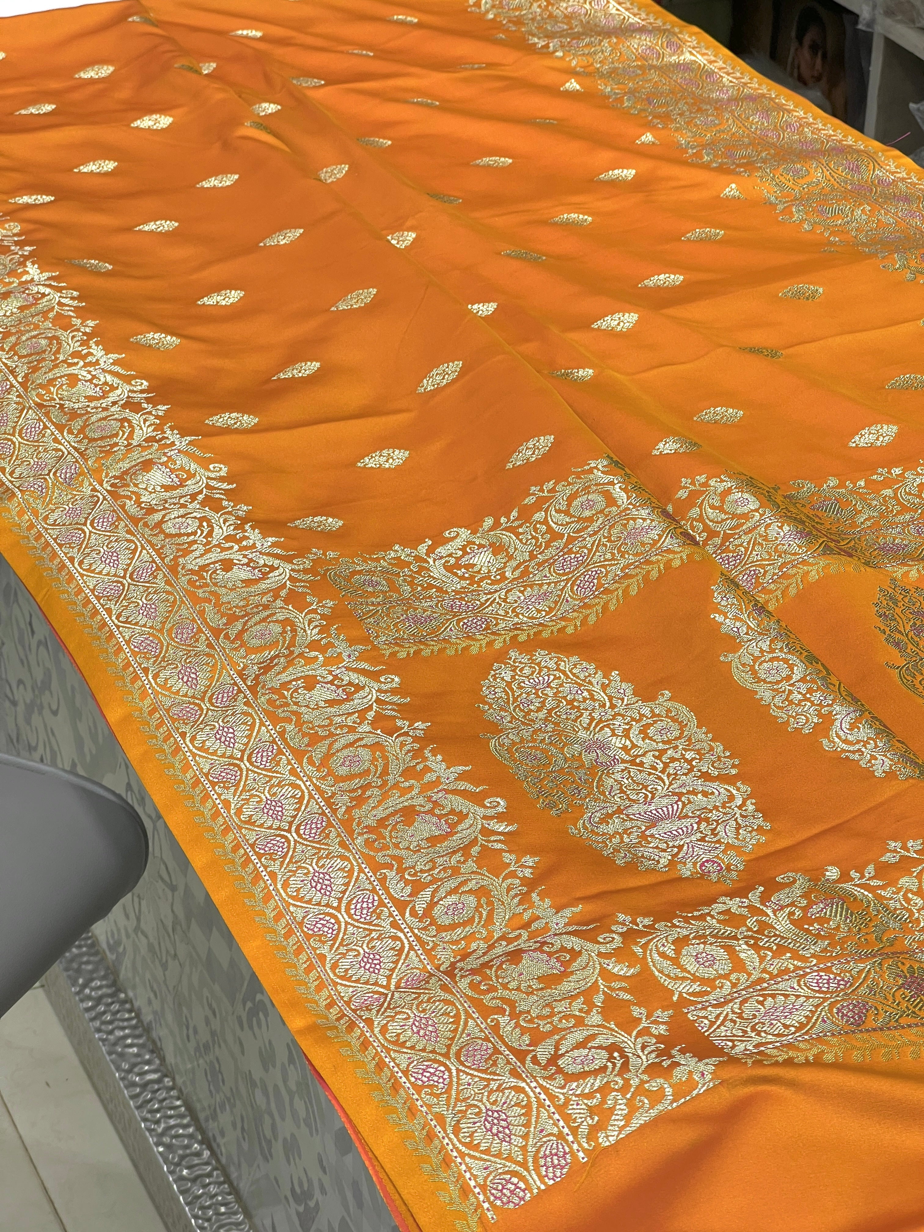 Yellowish Orange Banarasi Butti Saree