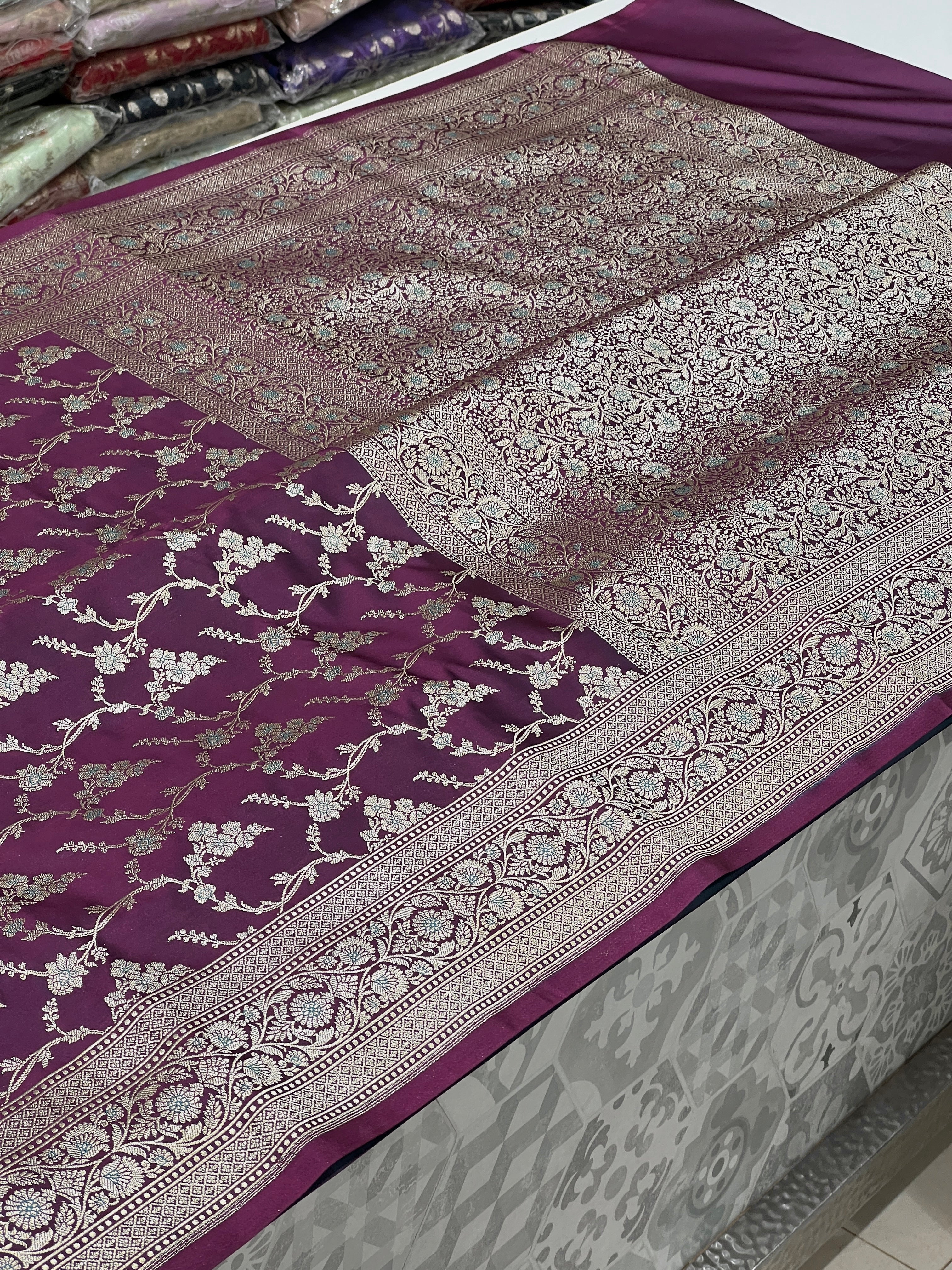 Purple Banarasi Jasmine Jaal Saree