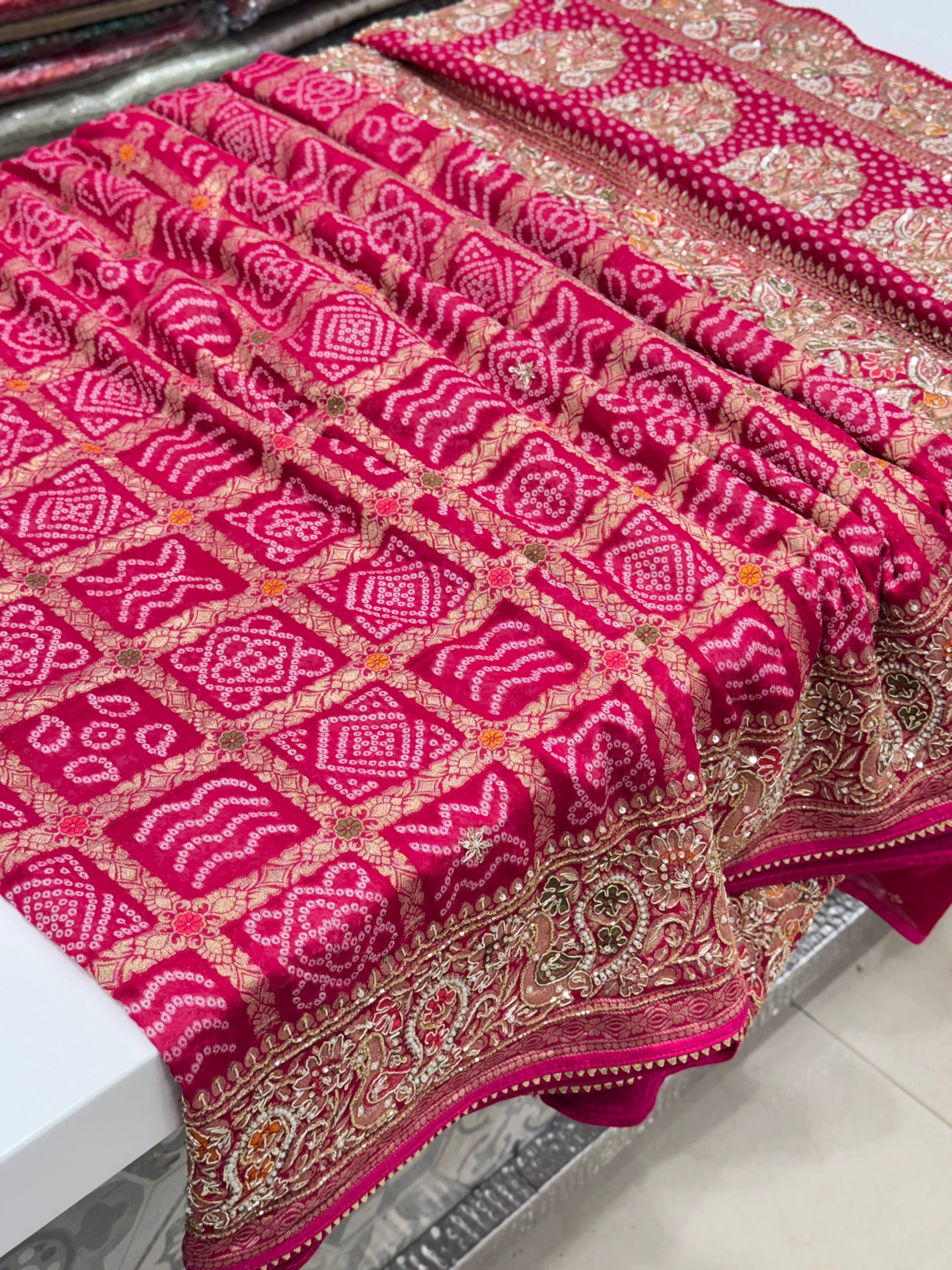 Rani Gharchola Zardosi Hand Embroidery Saree Georgette