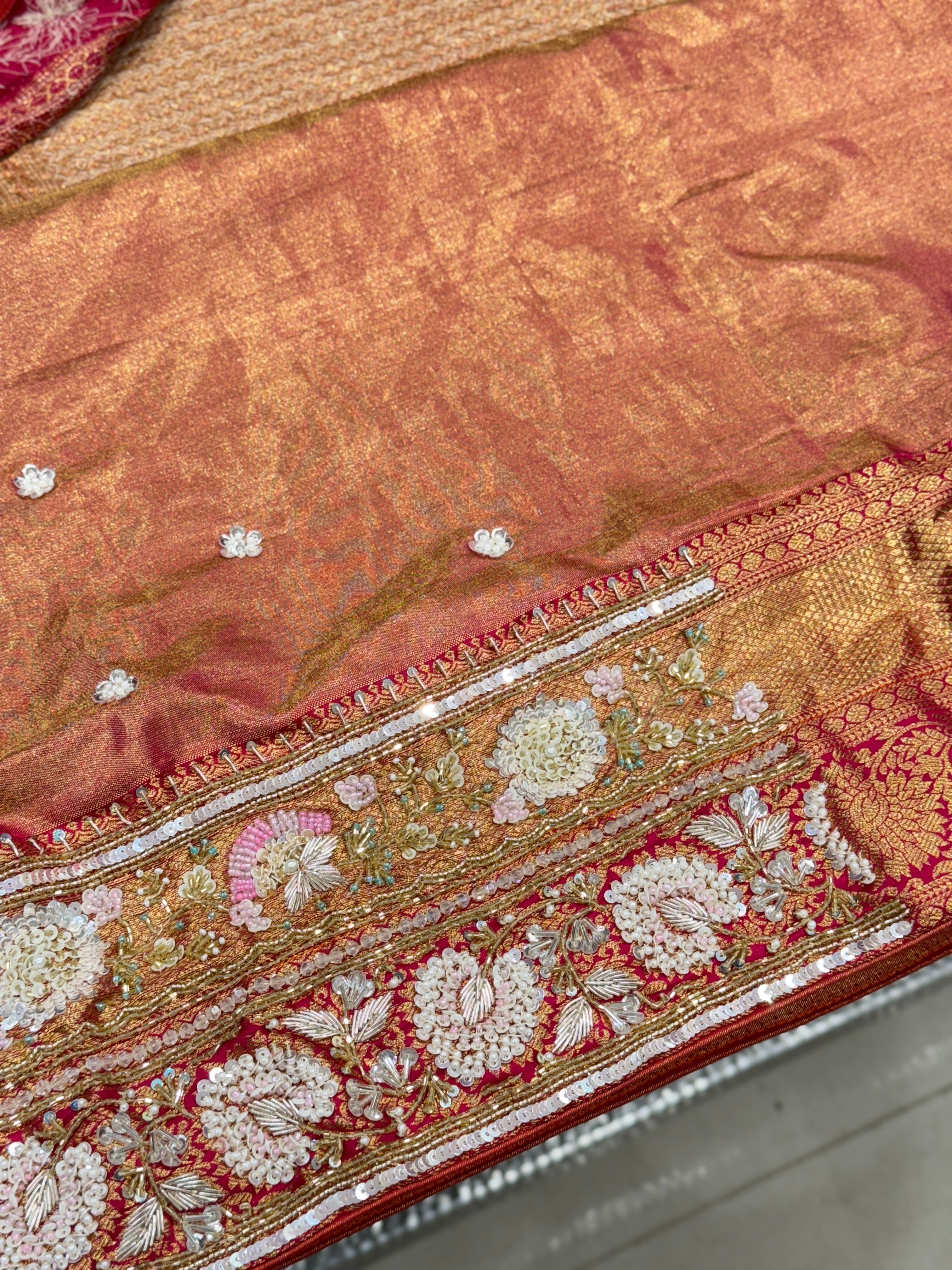 Meenakari Tissue Kanjivaram Hand Embroidery Saree