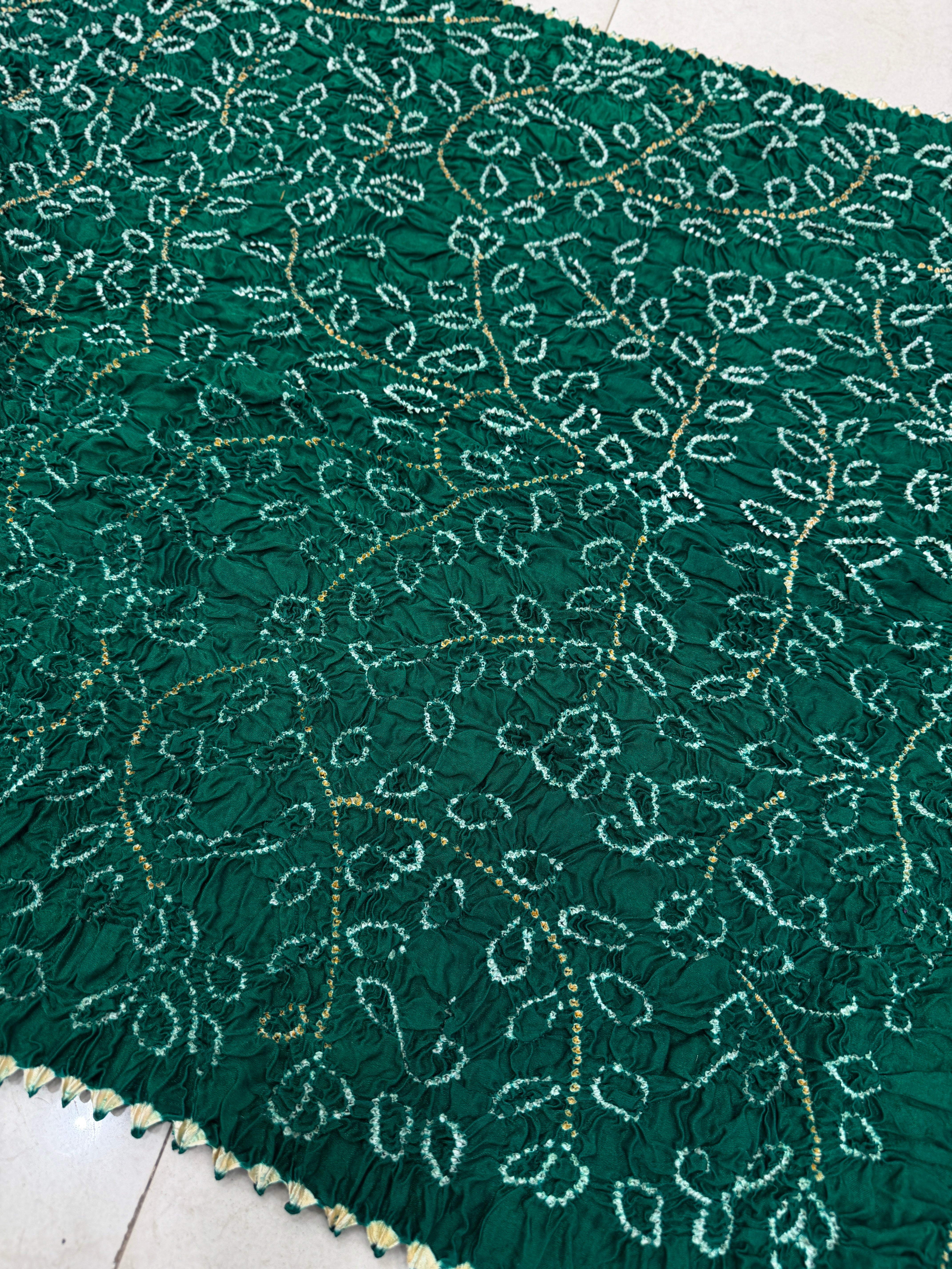 Bottle Green Ambadal Pure Gajji Silk Rai Bandhej Hand Made Saree