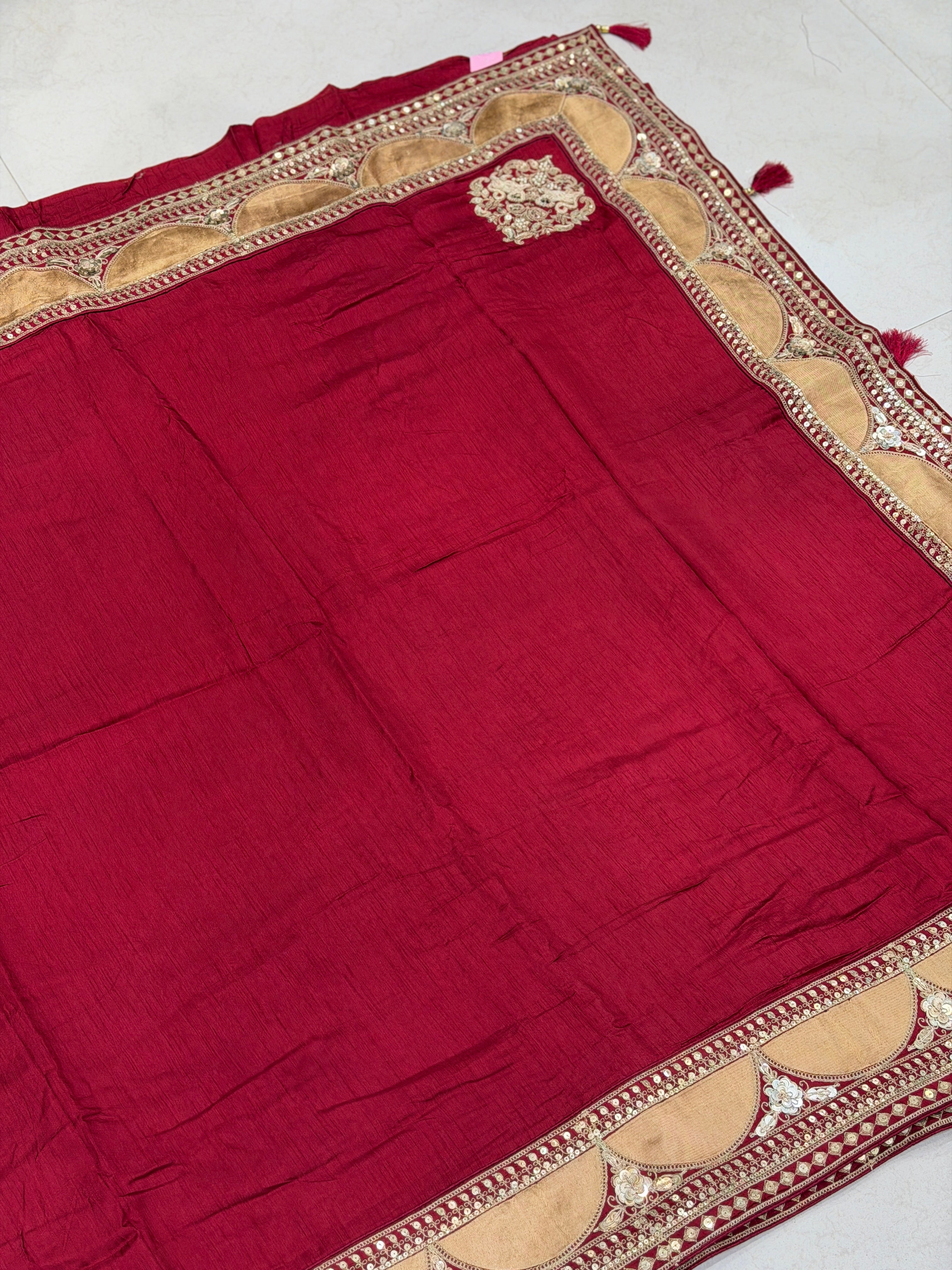 Red Corner Motif Sabyasachi Inspired Marodi Embroidery Zardosi Saree