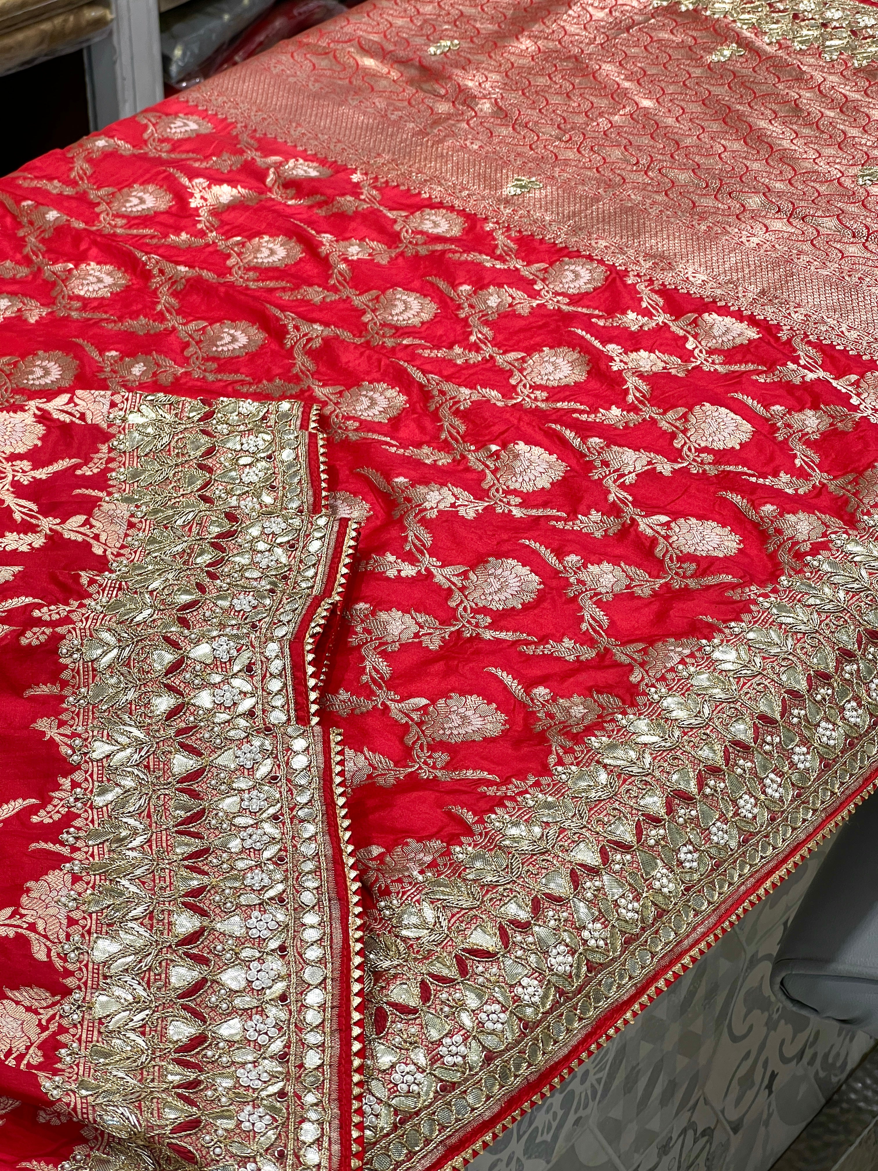 Red Katan Silk Resham Gotapatti Saree