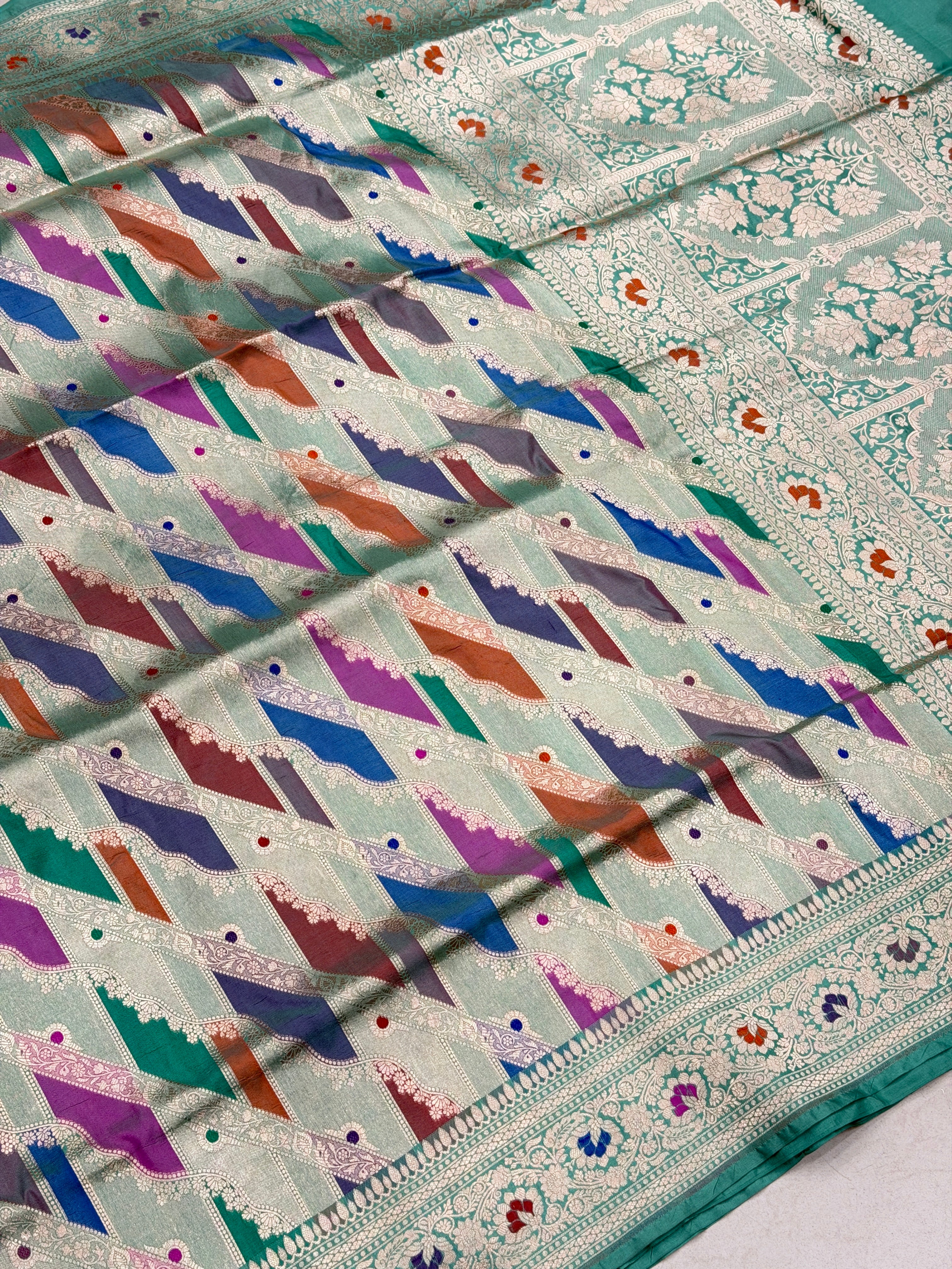 Sea Green Banarasi Rangkat Handloom Katan Pure Silk Saree
