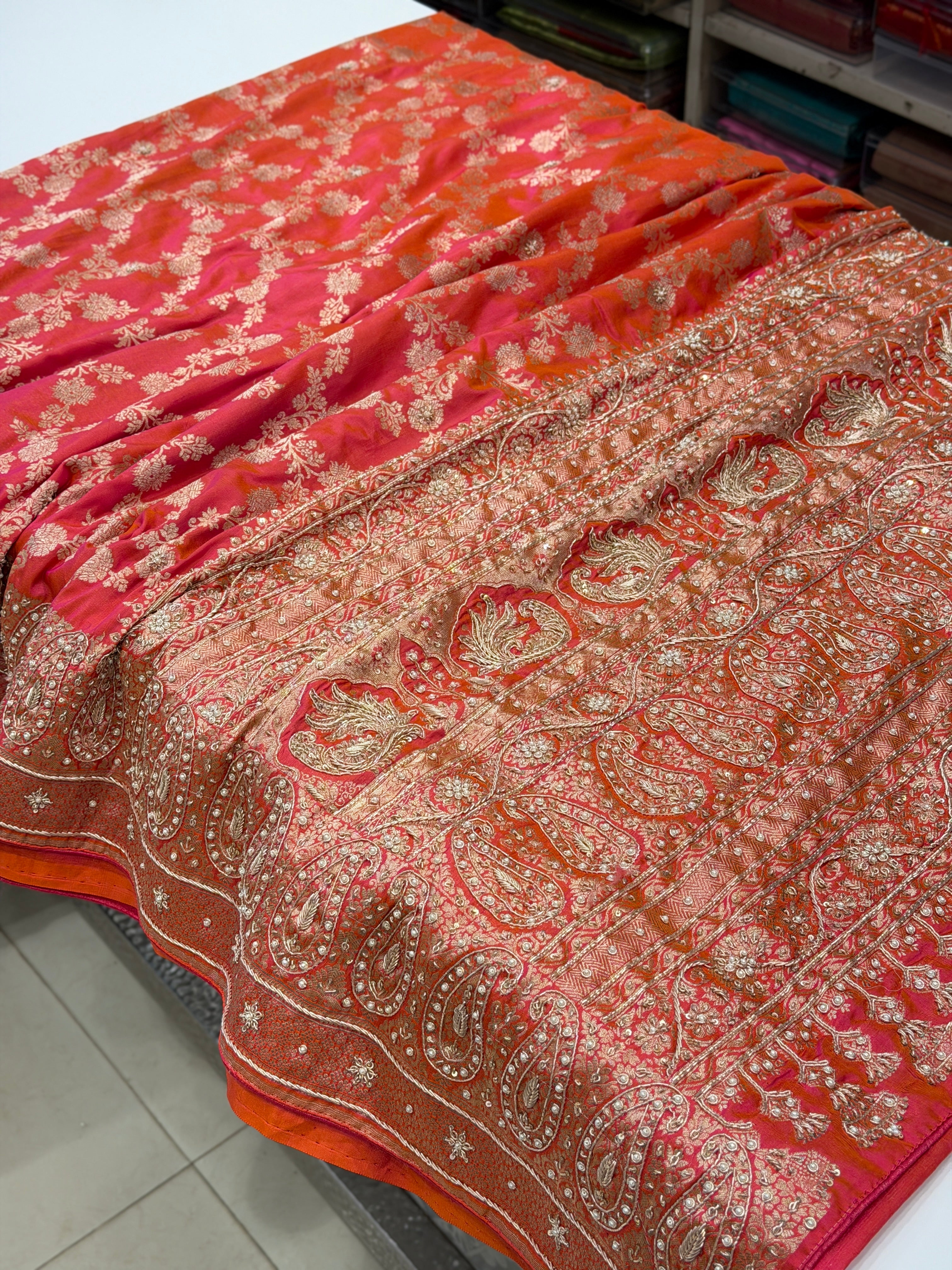 Cross Rani Jaal Handloom Banarasi Pure Katan Zardosi Embroidery Saree