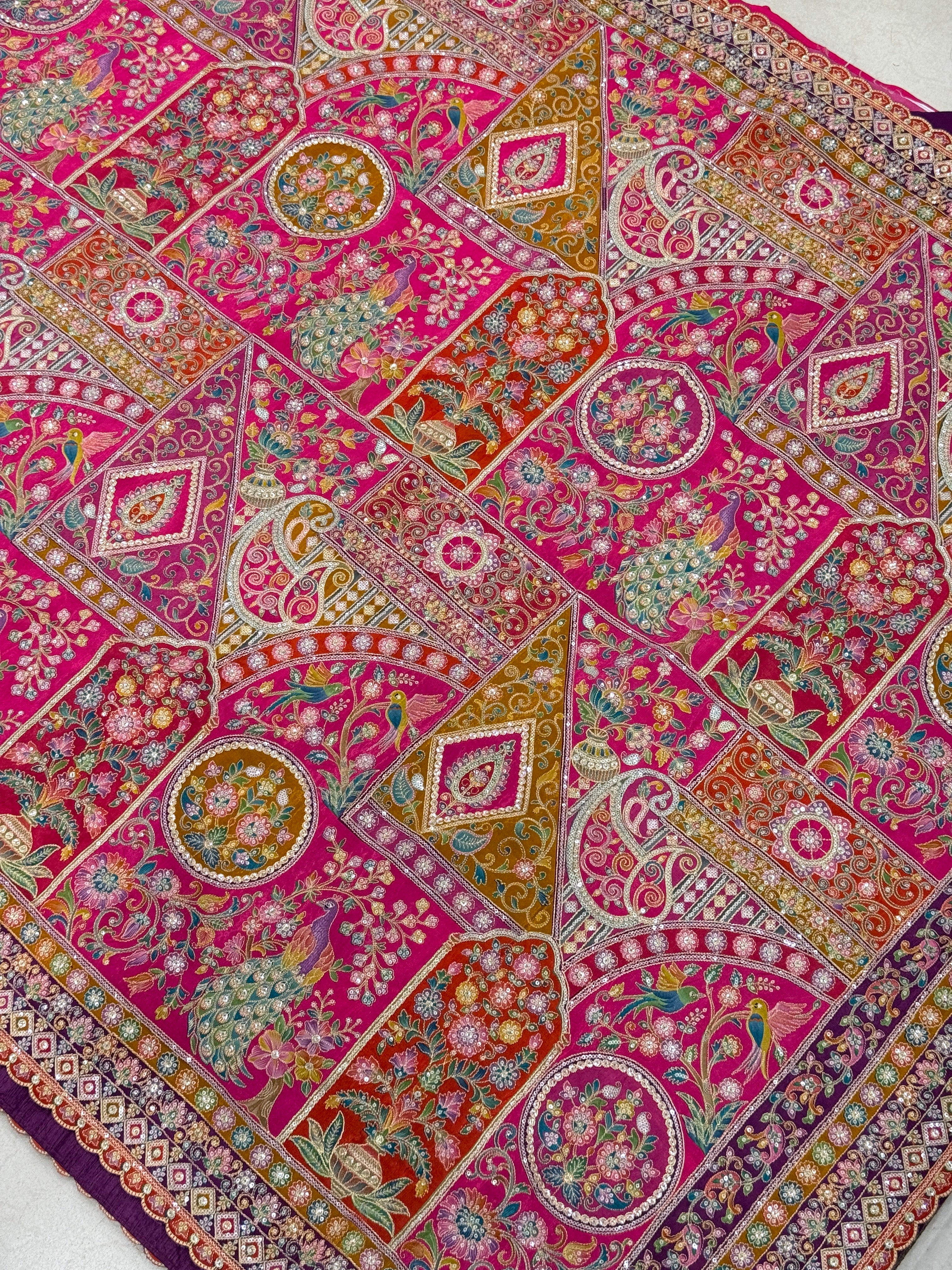 Rani Meenakari Crepe Banarasi Pita Embroidery Saree