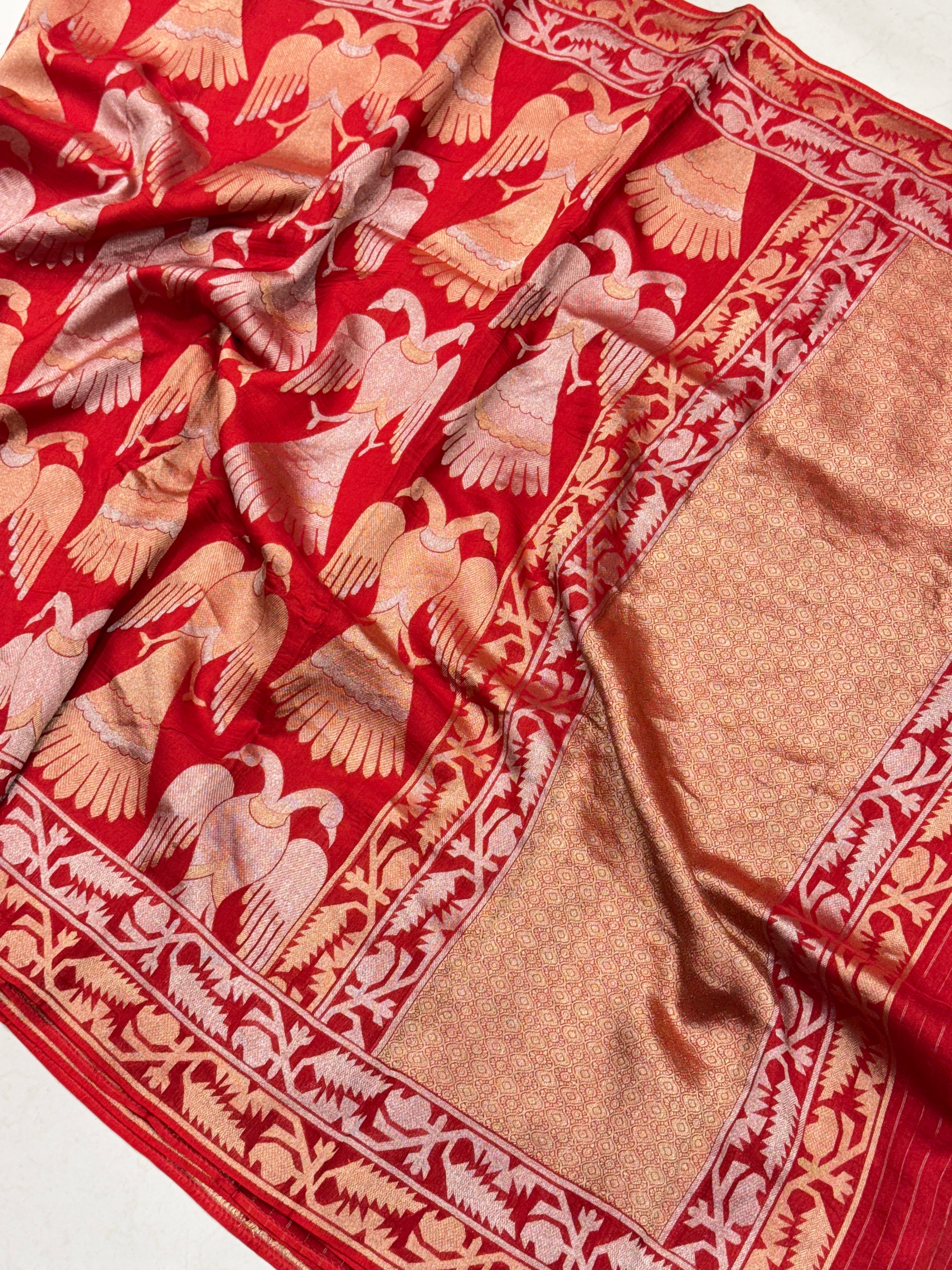 Red Nita Ambani Inspired Contemporary Banarasi Munga Saree