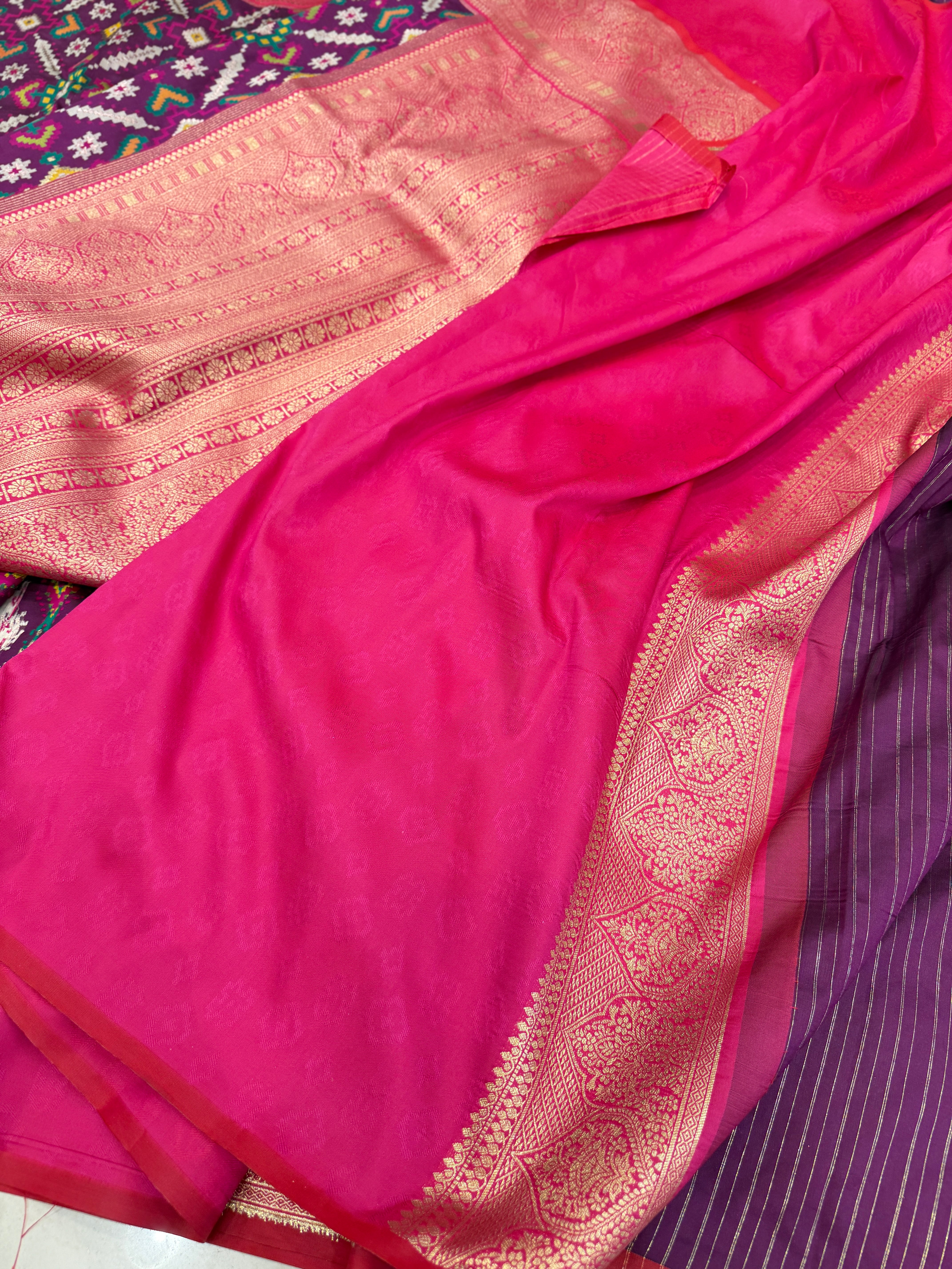Wine Ratan Chowk Ikat Patola Banarasi Weaved Jaal Saree