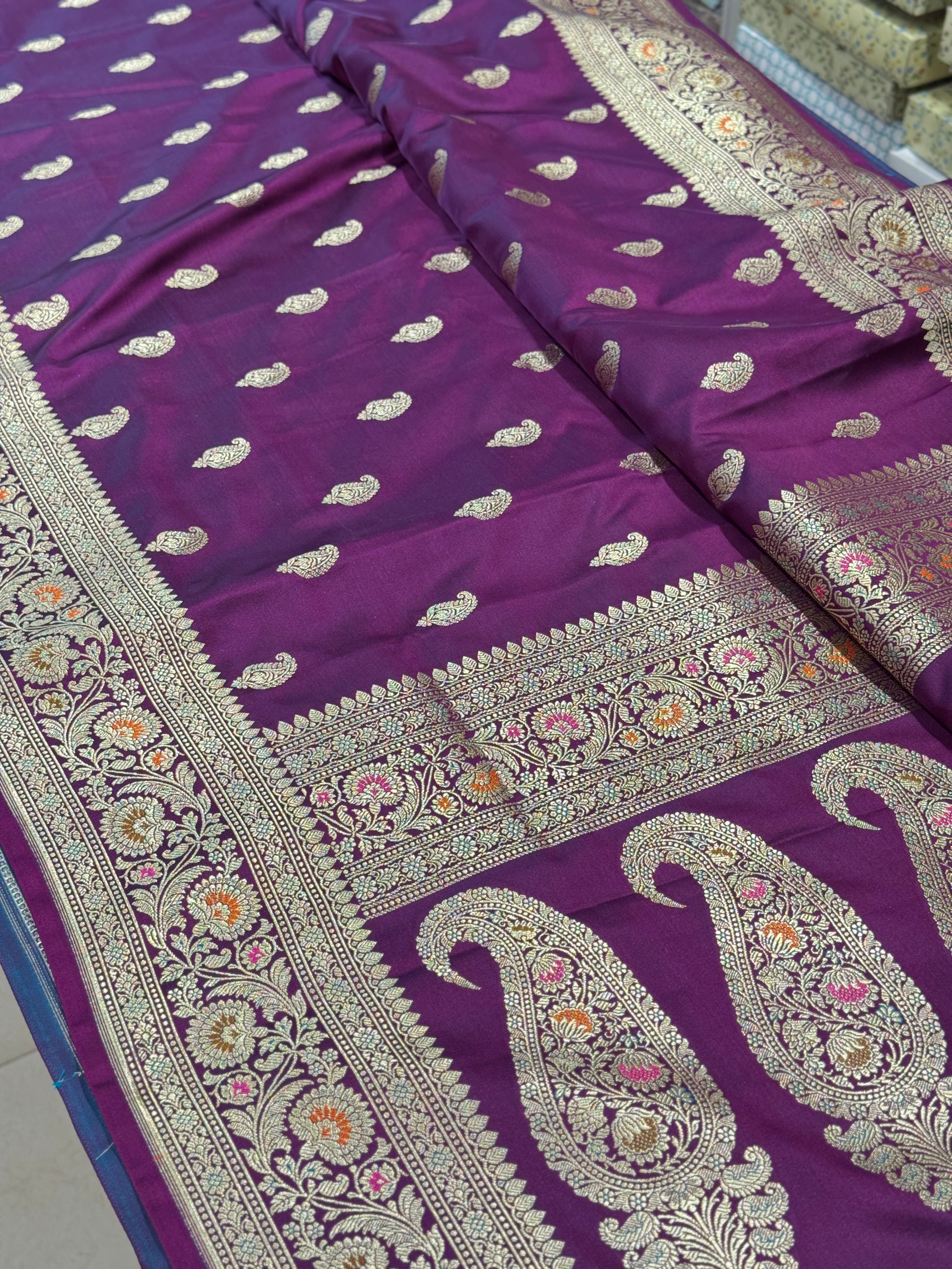 Cross Violet Banarasi Meenakari Saree