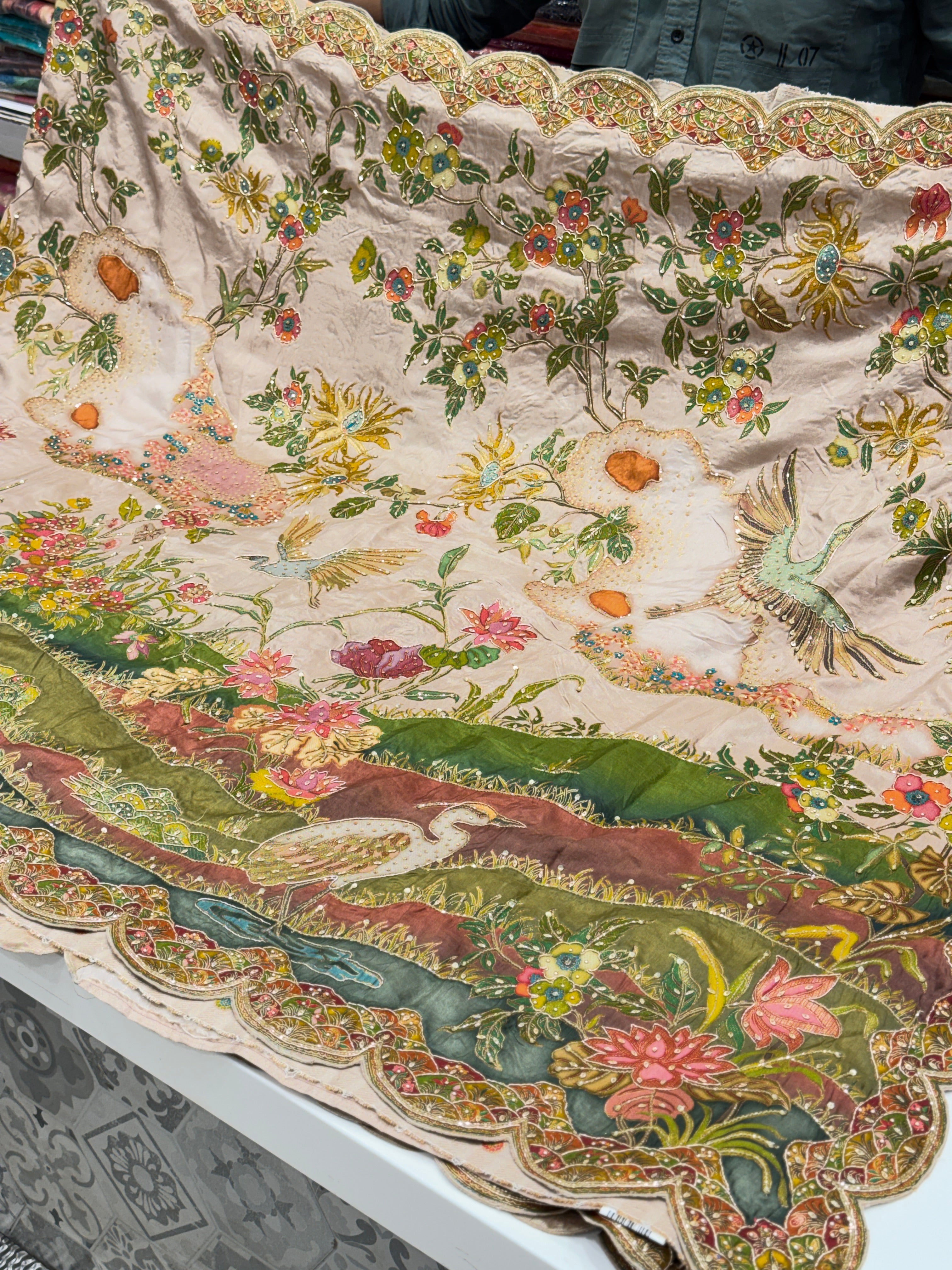 Nude Beige Landscape Hand Embroidery Saree