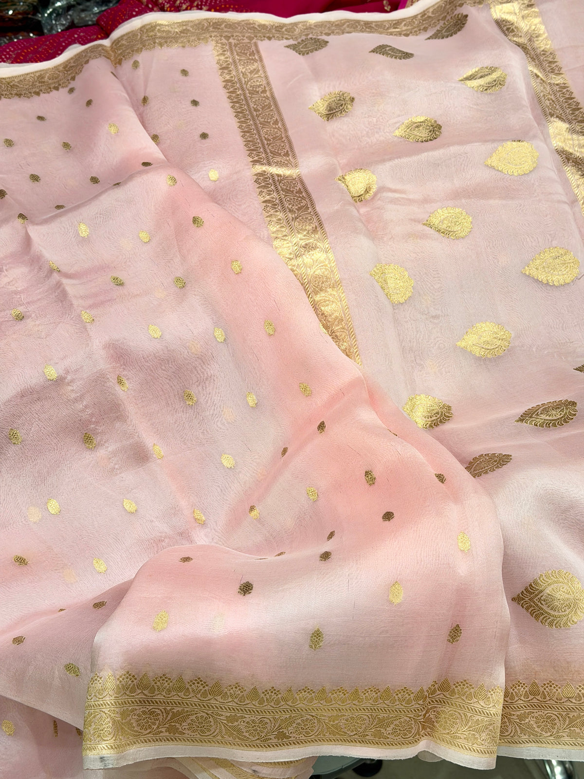 Light Pink Buttis Handloom Banarasi Kora Silk Saree
