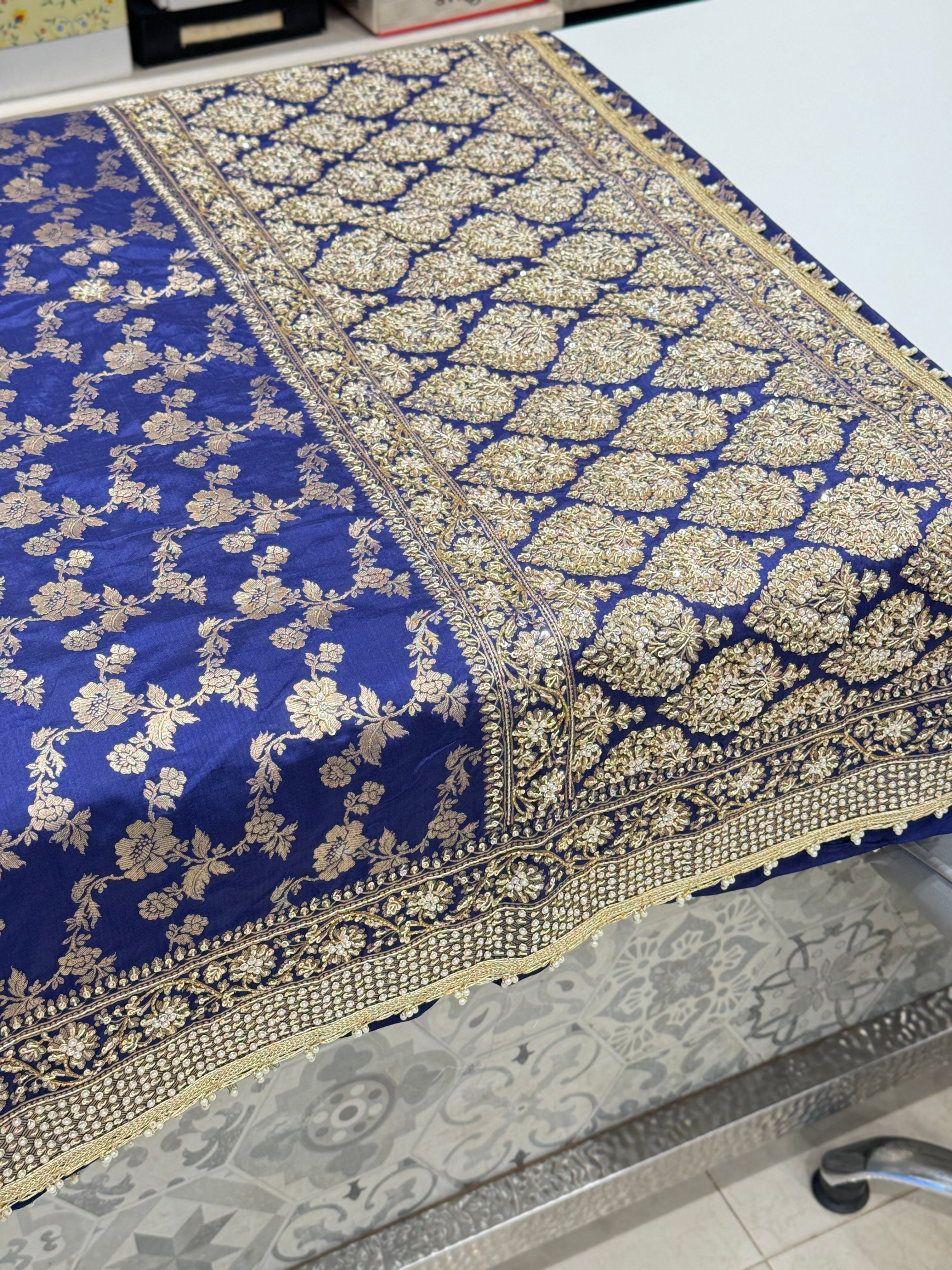 Blue Katan Zardosi Banarasi Saree