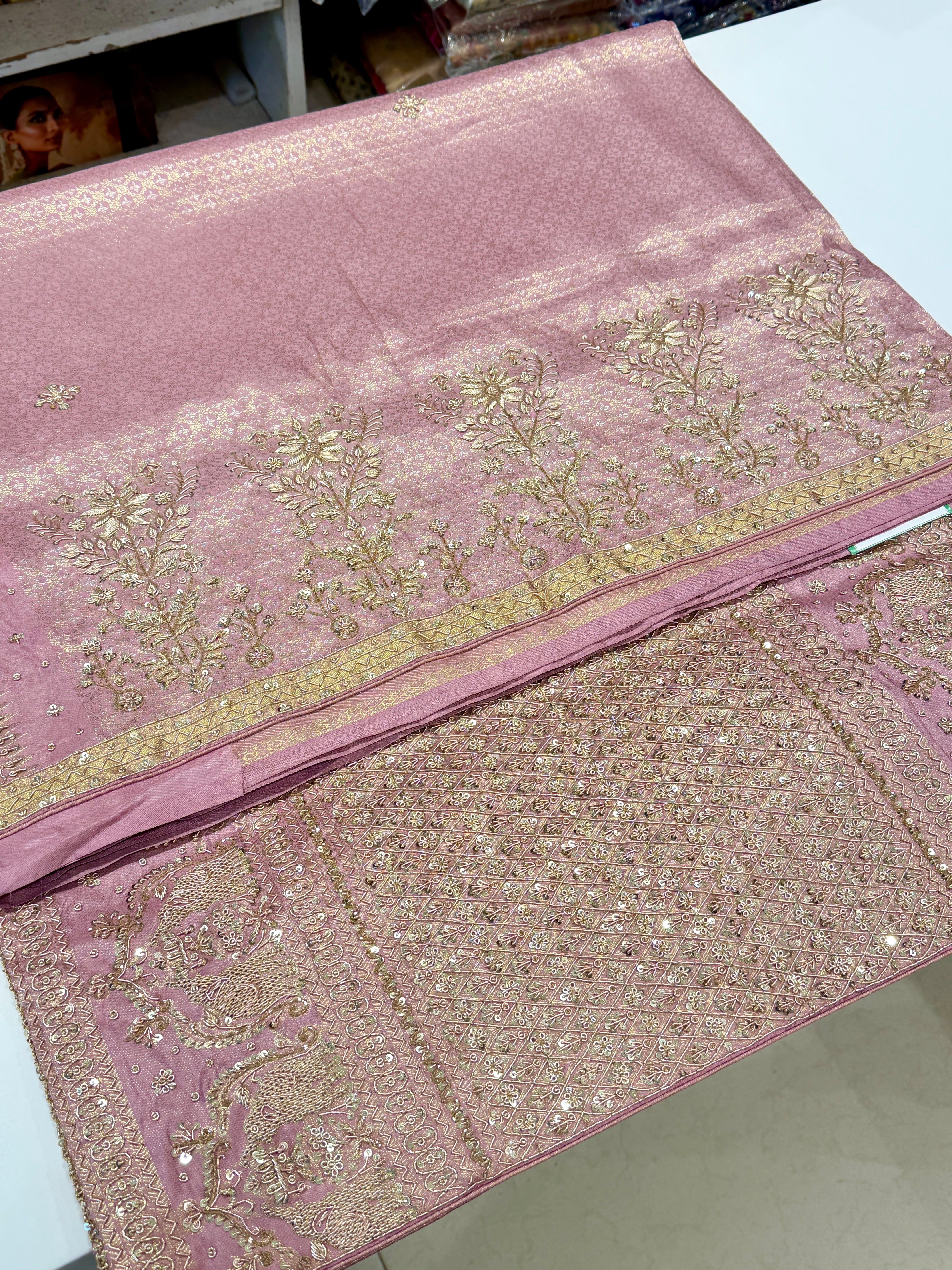 Light Pink Kanjivaram Elephant Motif Zardosi Hand Embroidery Saree