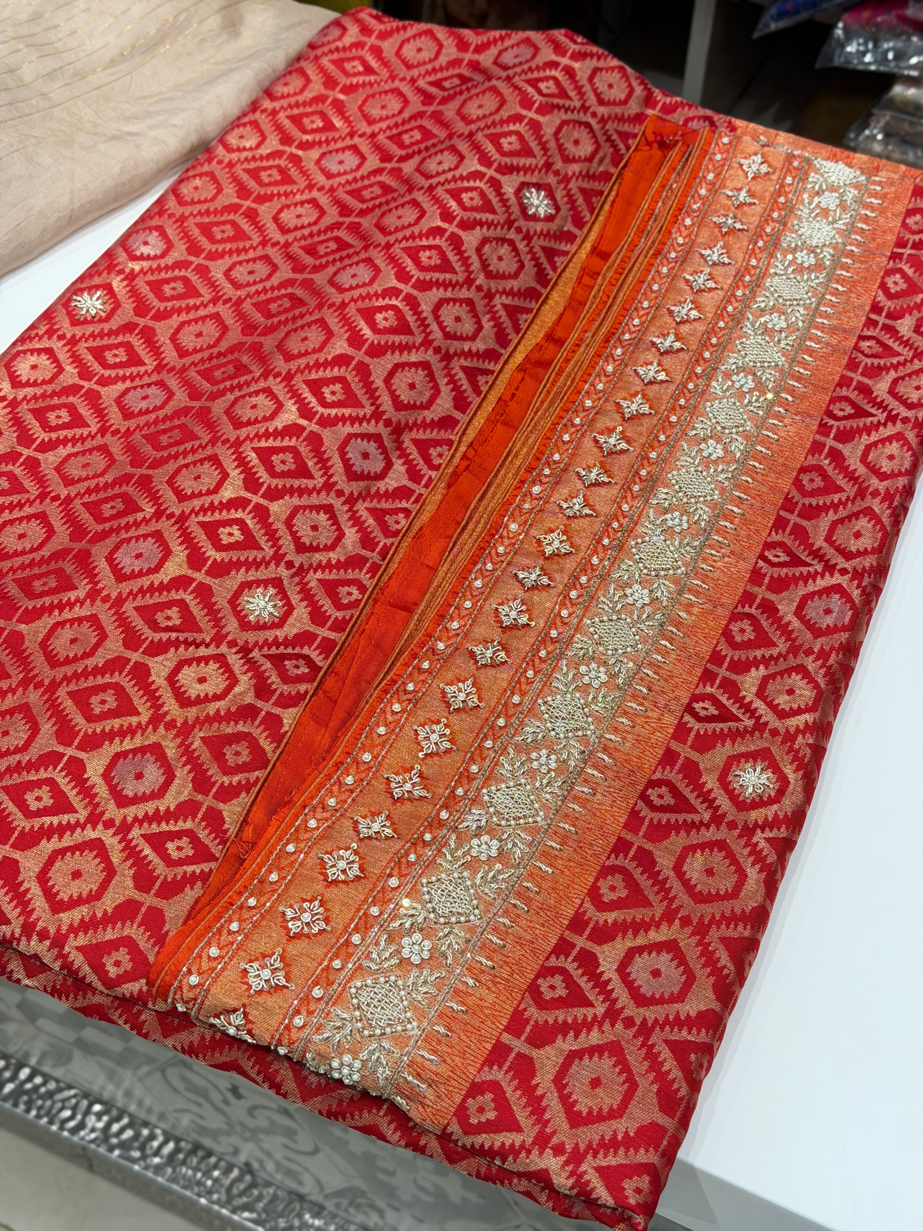 Red Contemporary Kanjivaram Upada Zardosi Hand Embroidery Saree