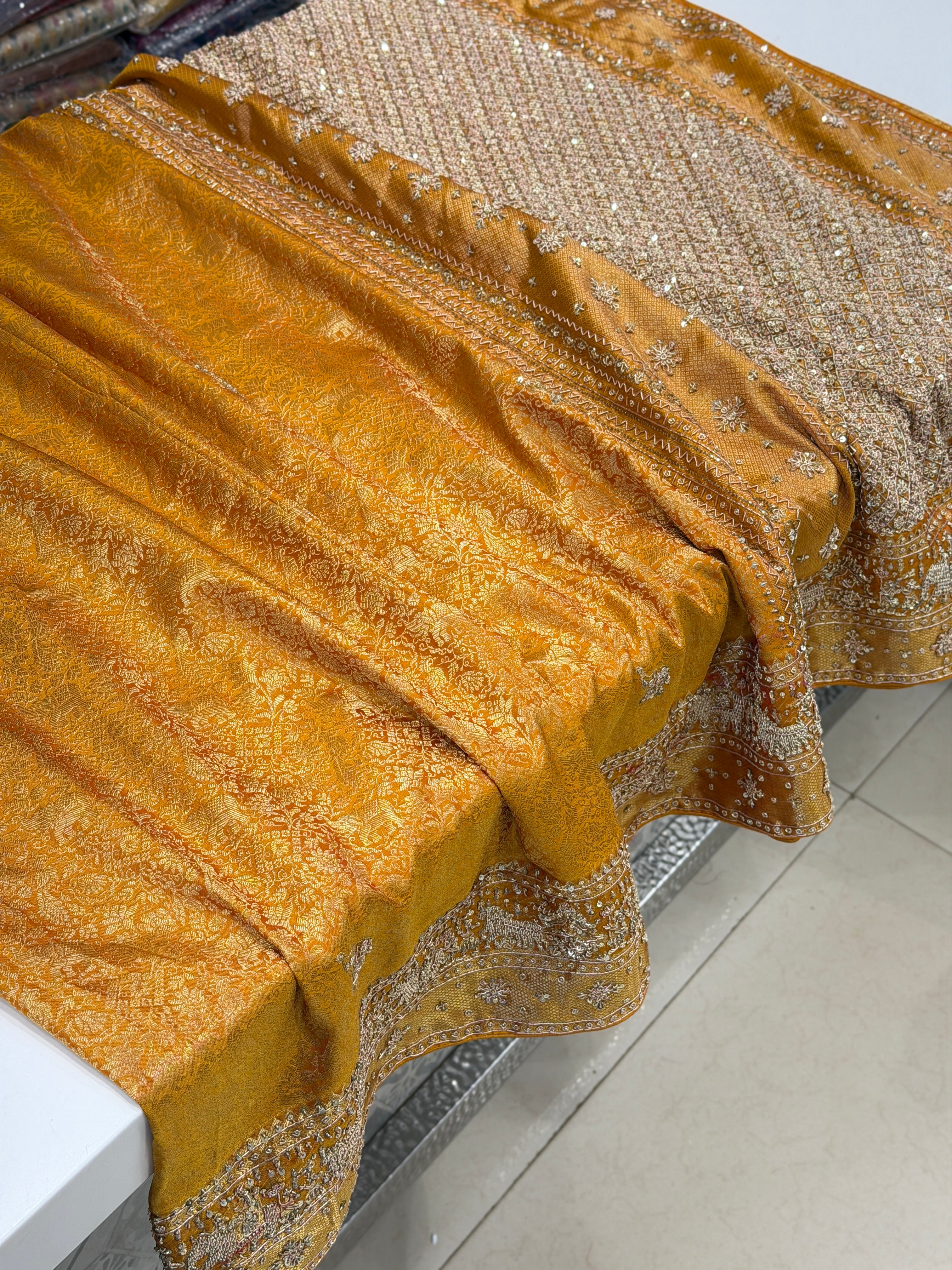 Rust Orange Doli Kanjivaram Zardosi Hand Embroidery Saree