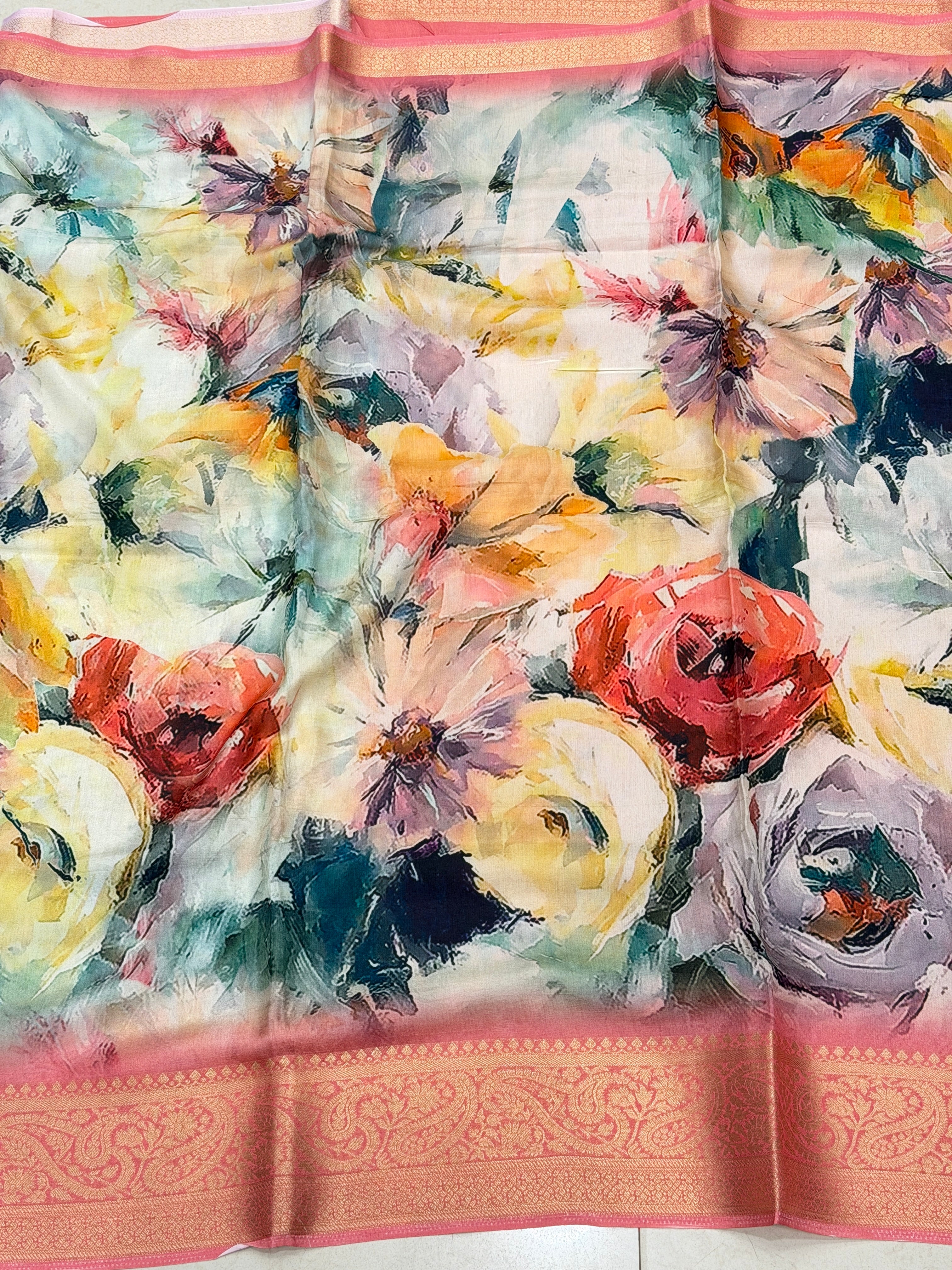 Abstract Multi Colour Print Munga Soft Silk Saree