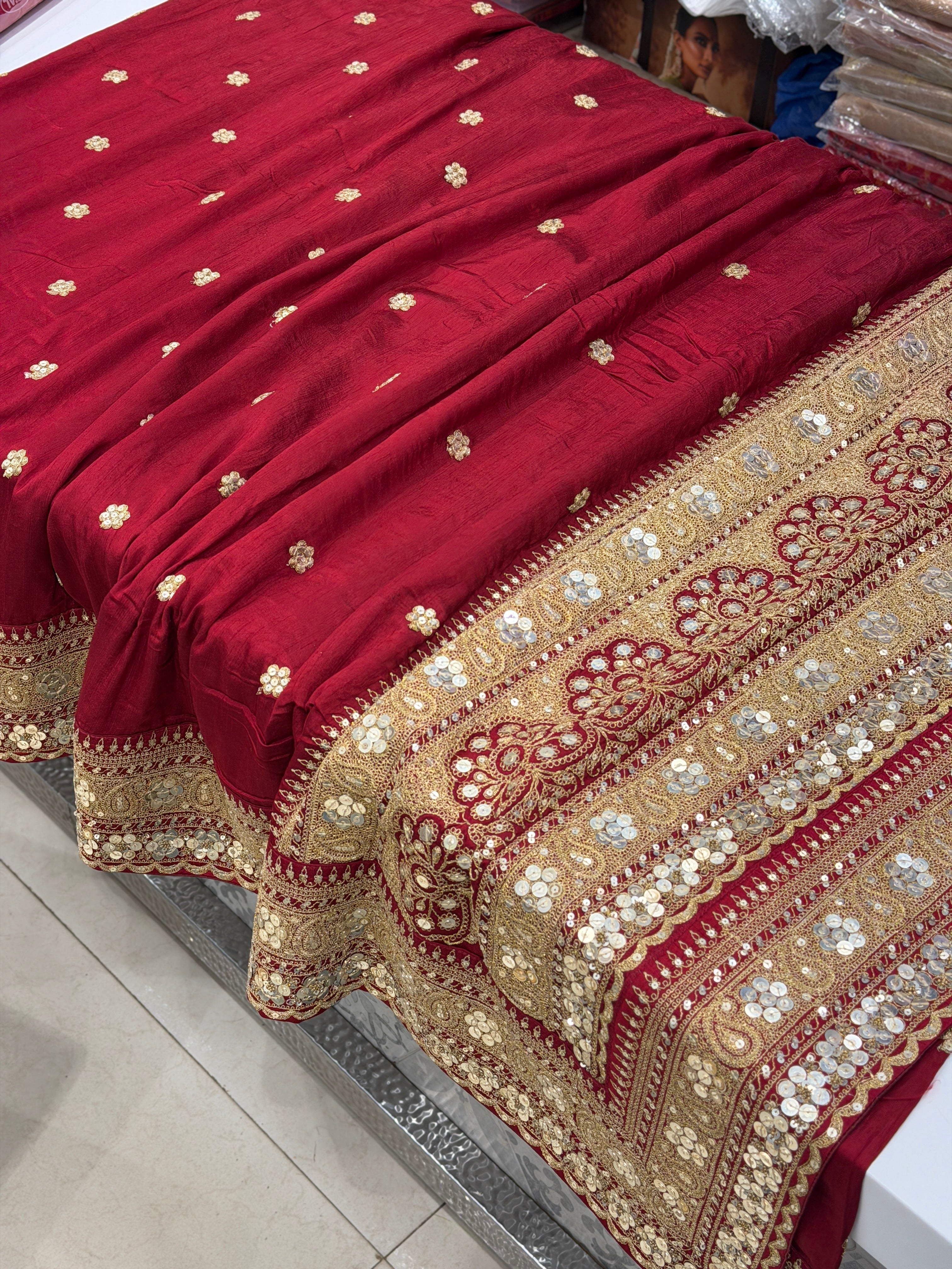 Maroon Sabyasachi Inspired Marodi Embroidery Pure Silk Saree jaal pallu Saree