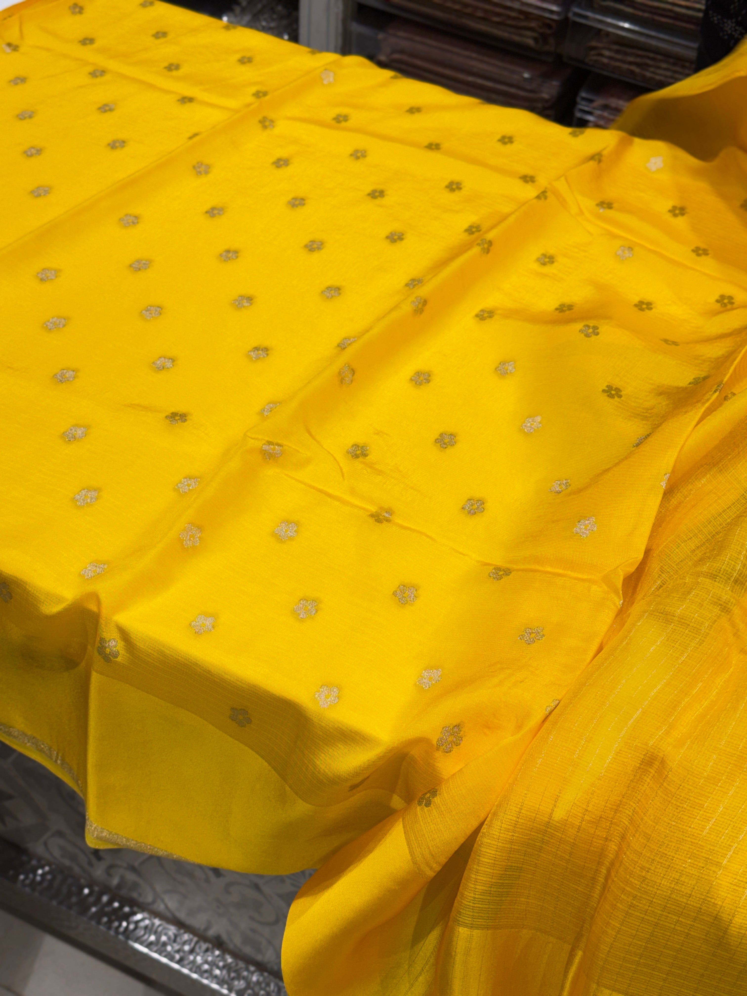 Yellow Meenakari Manipuri Kora Silk Saree