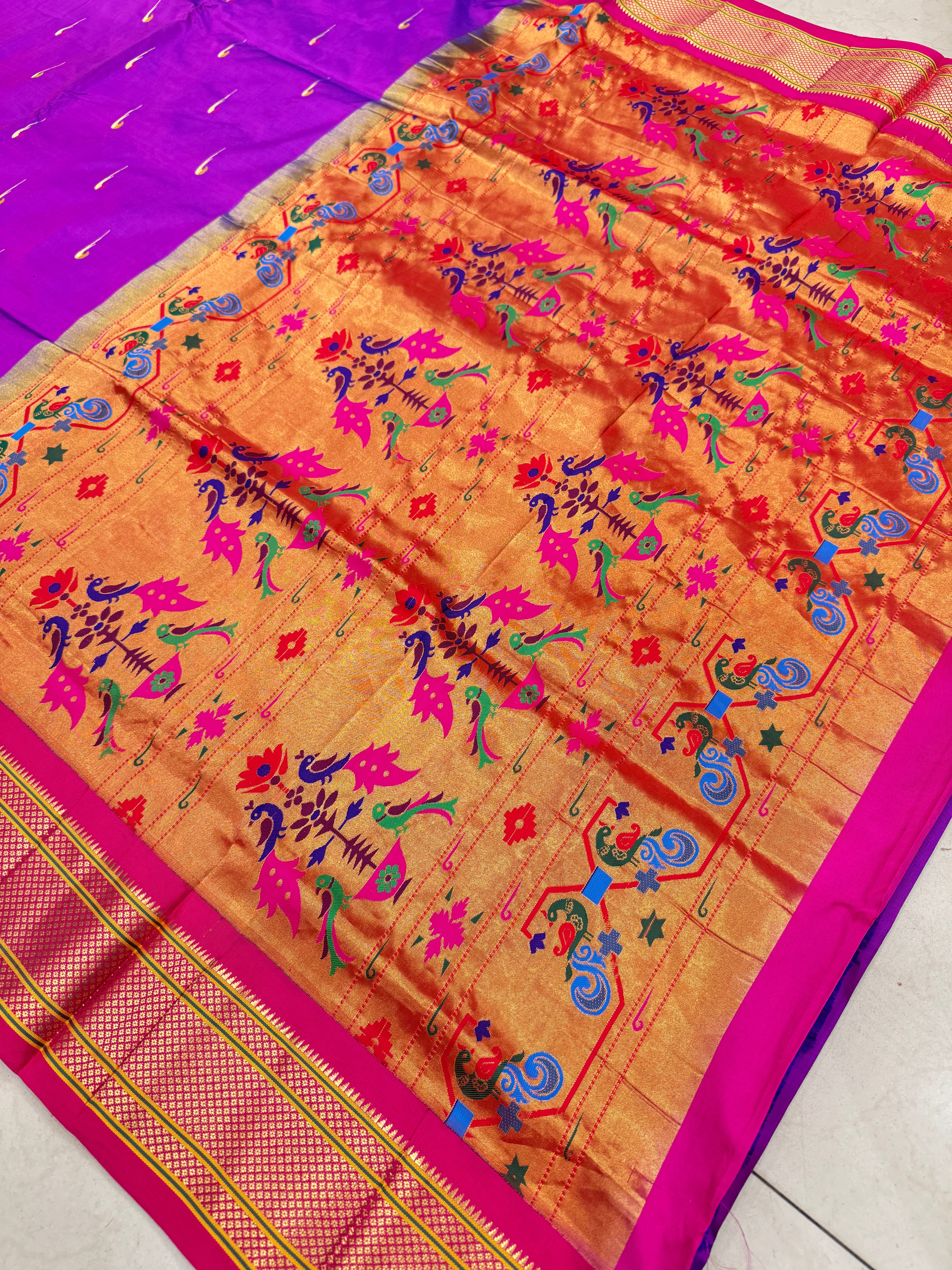 Violet Muniya Butti Pure Silk Paithani Saree