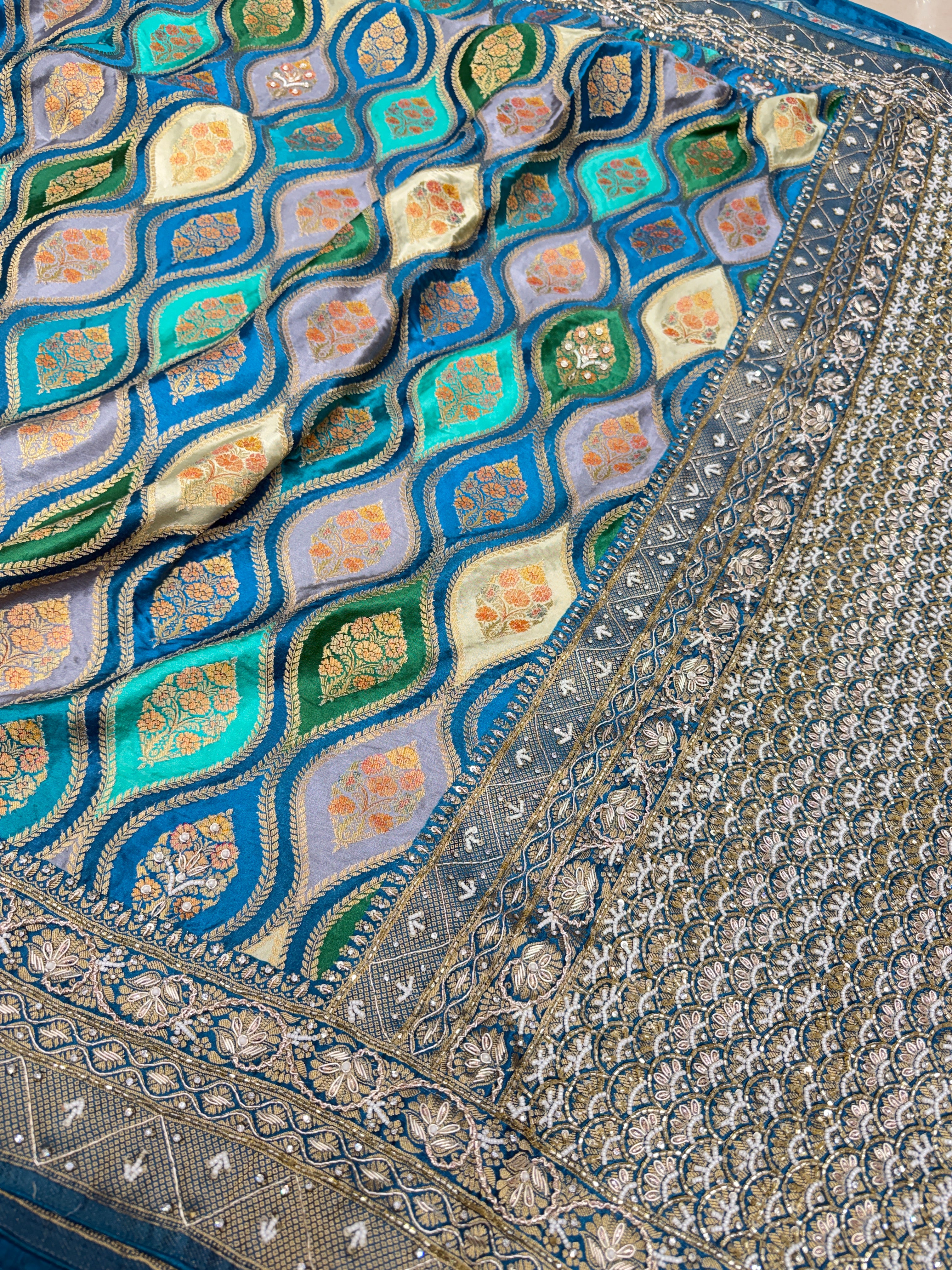 Rama Blue Banarasi Rangkat Modal Hand Embroidery