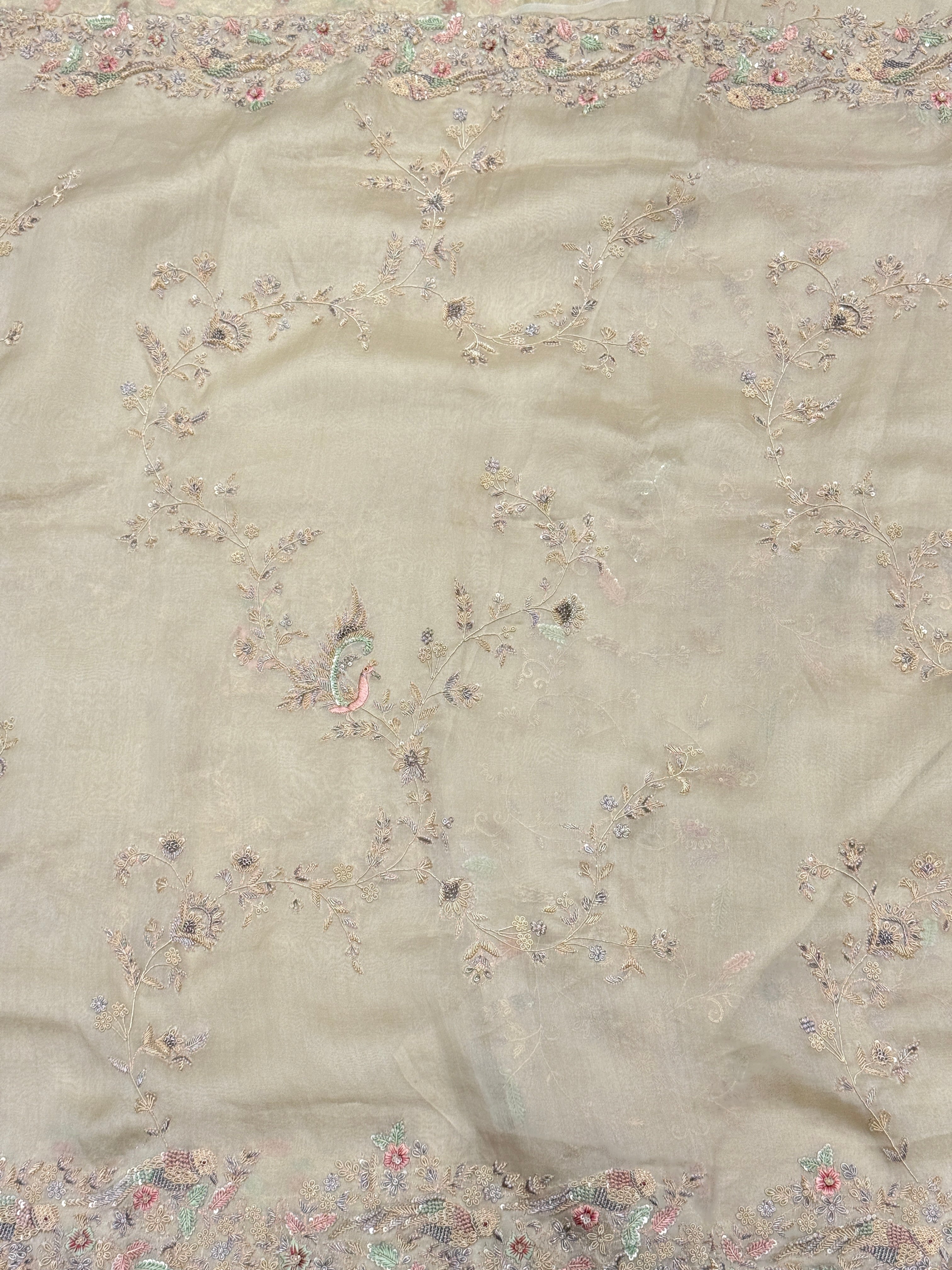 Pearl white Organza Zardosi Jaal Hand Embroidery Saree
