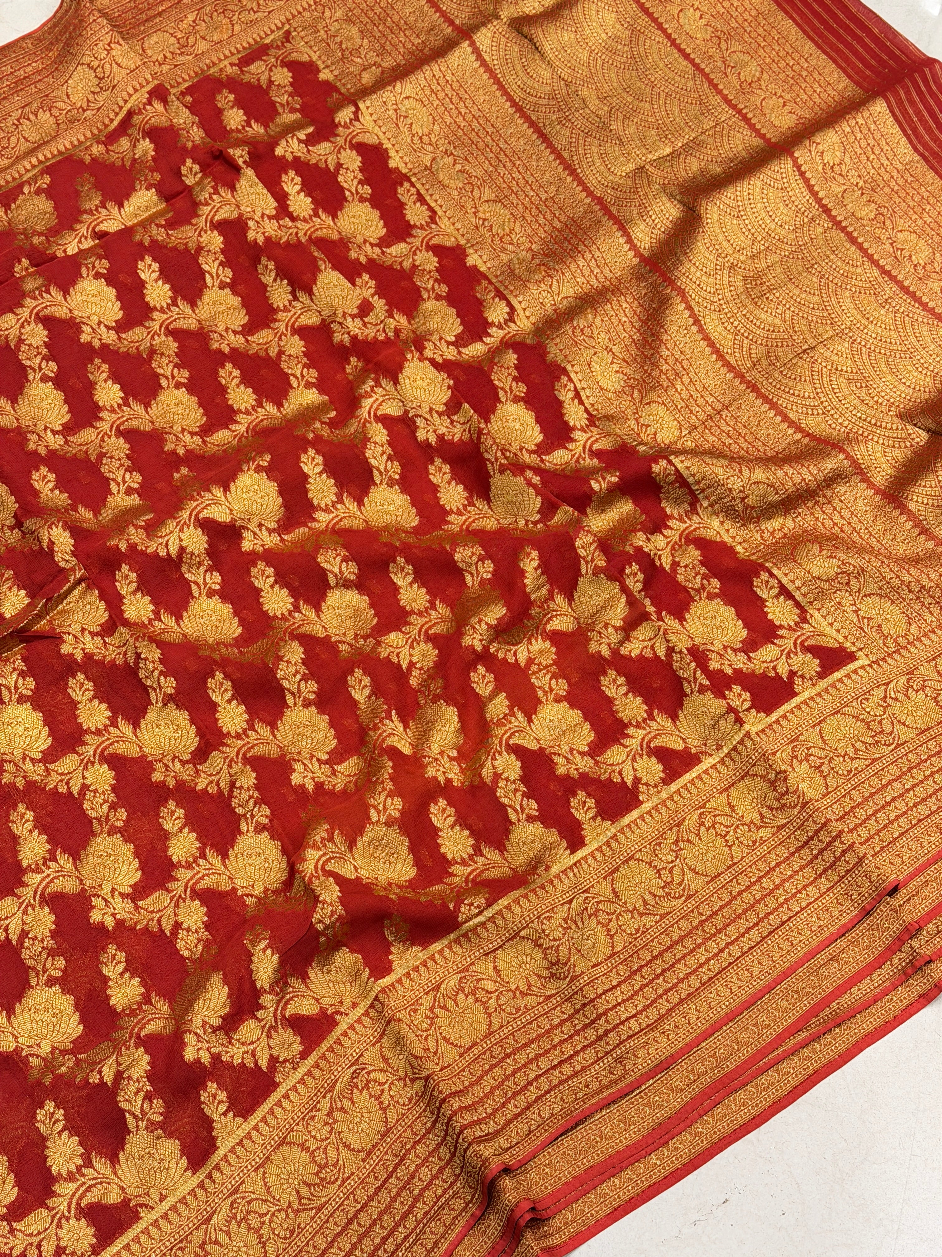 Red Jaal Banarasi Khaddi Georgette Saree