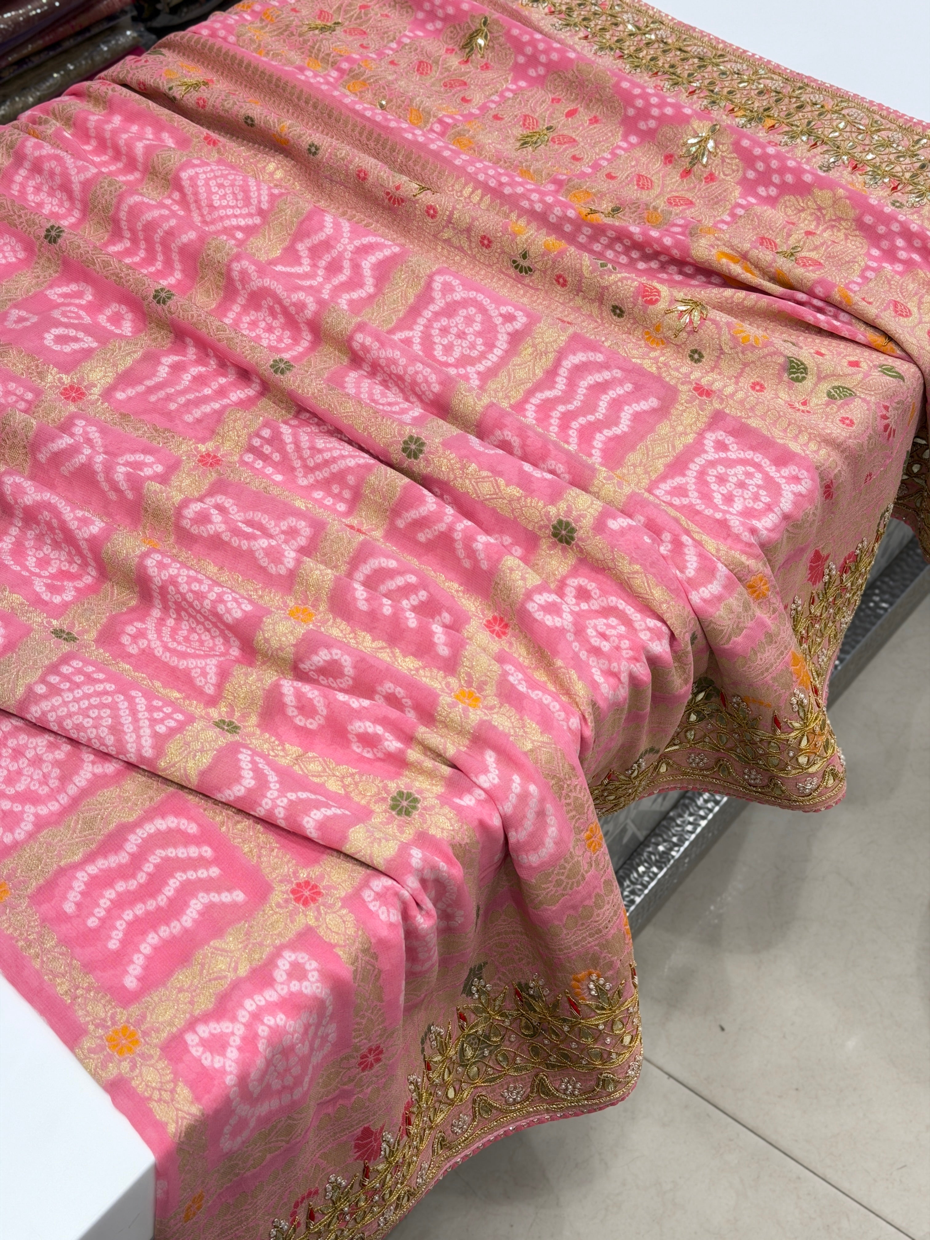Pink Gharchola Gotapatti Marodi Hand Embroidery Georgette Saree