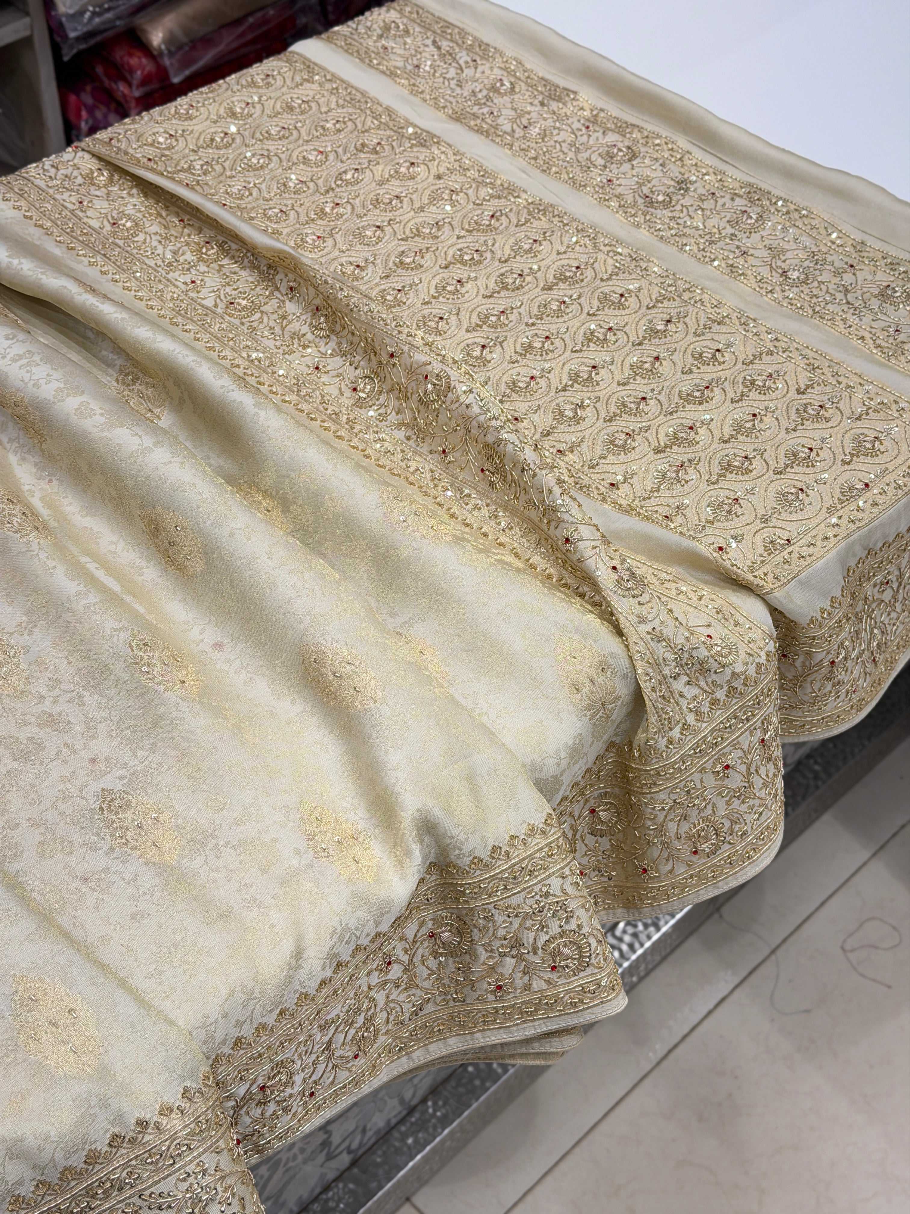 Banarasi Crepe Tissue Zardodi Hand Embroidery Saree