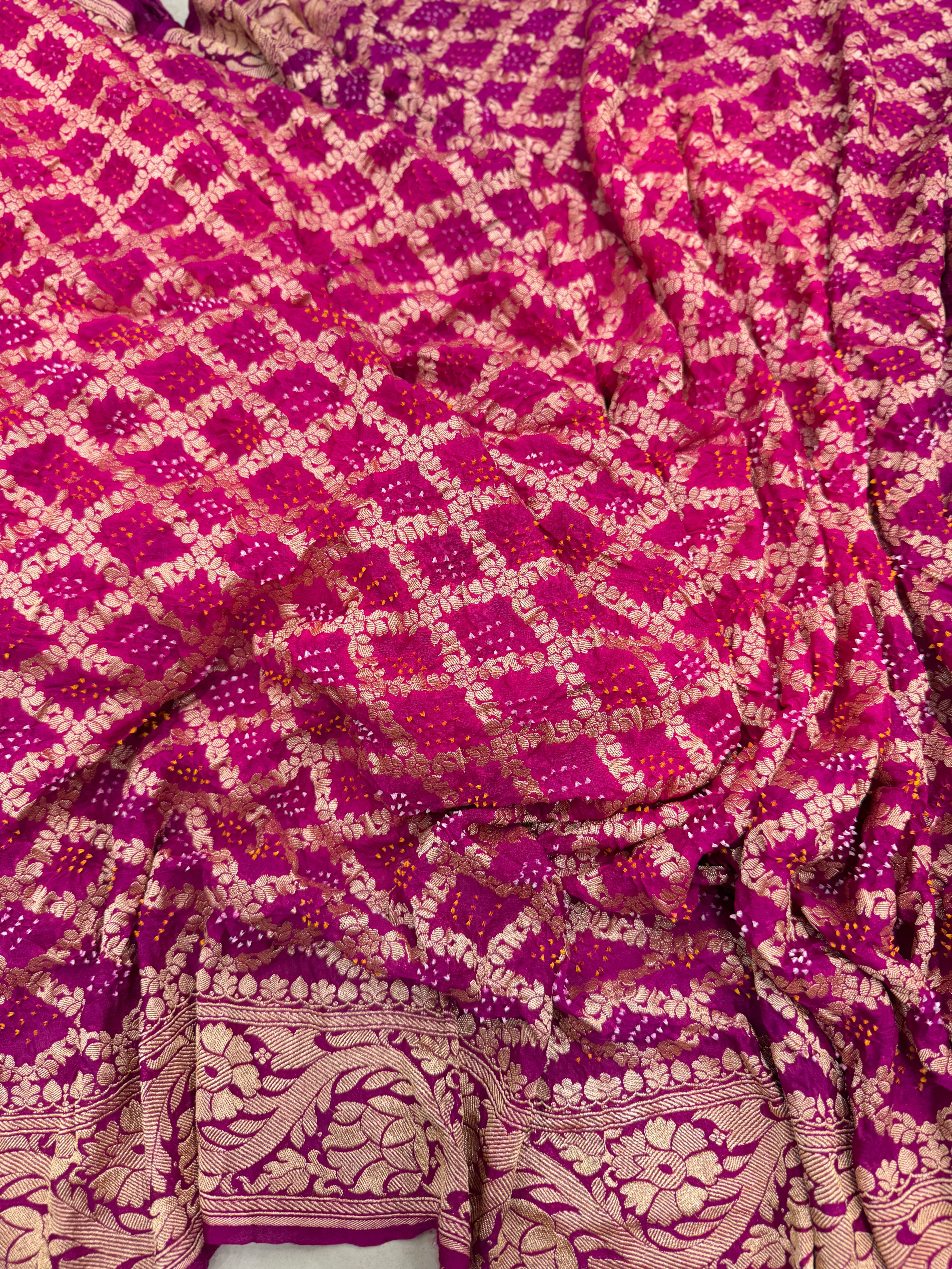 Shaded Rani Purple Bandhej Bandhini Saree