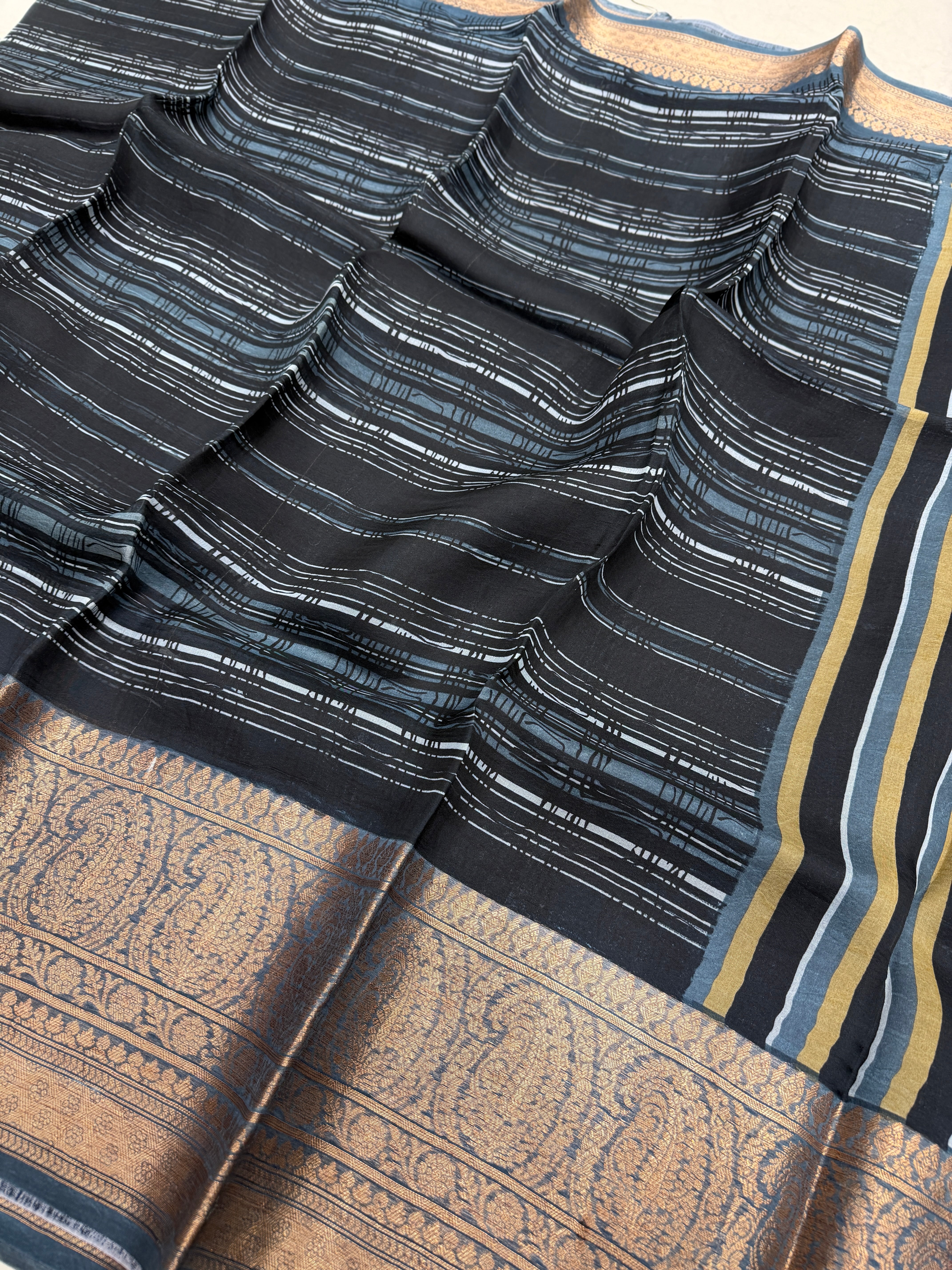 Black Contemporary Pure Banarasi Kora Silk Saree