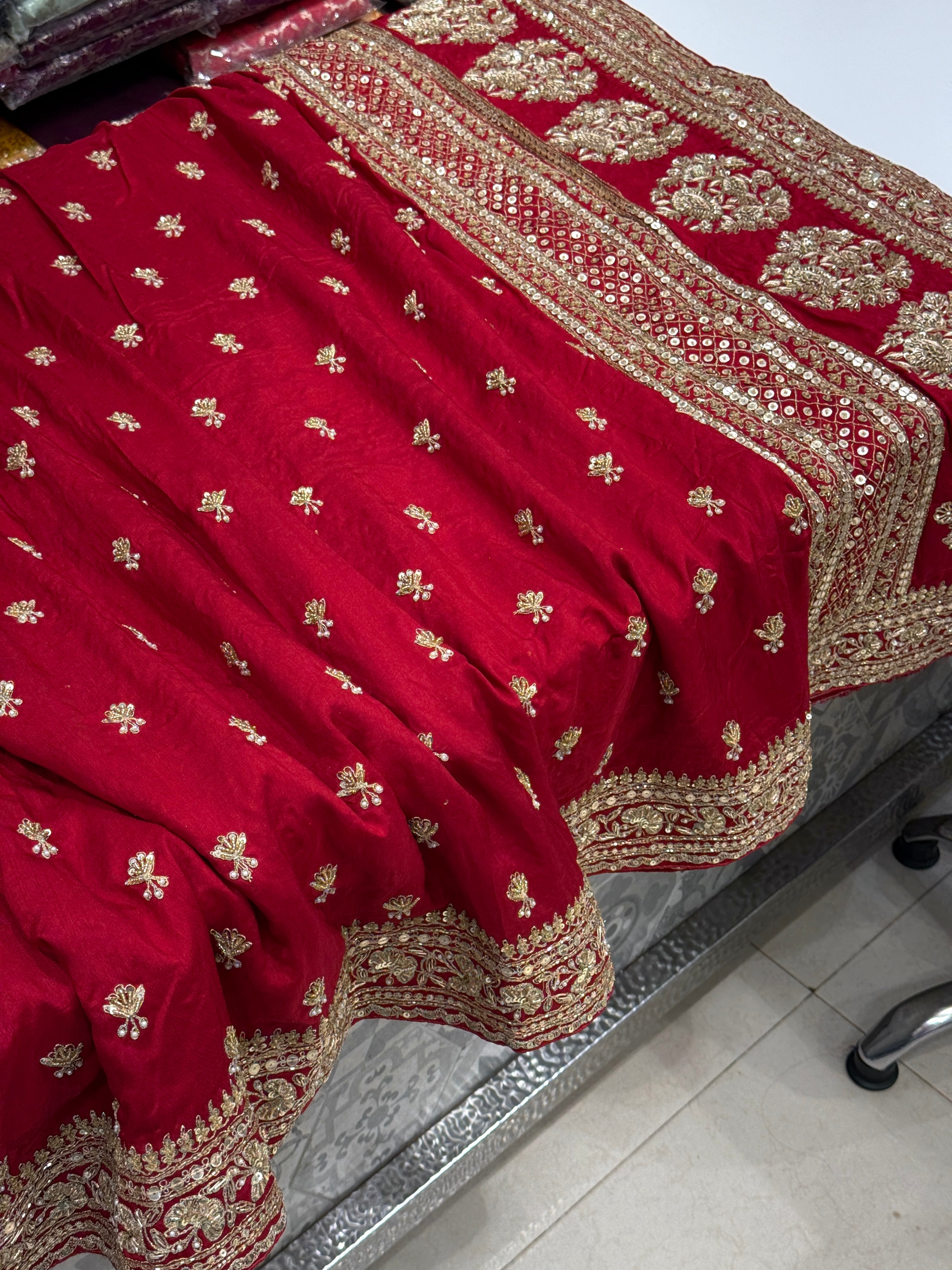 Reddish Maroon Silk Sabyasachi Inspired Zardozi Butti Saree
