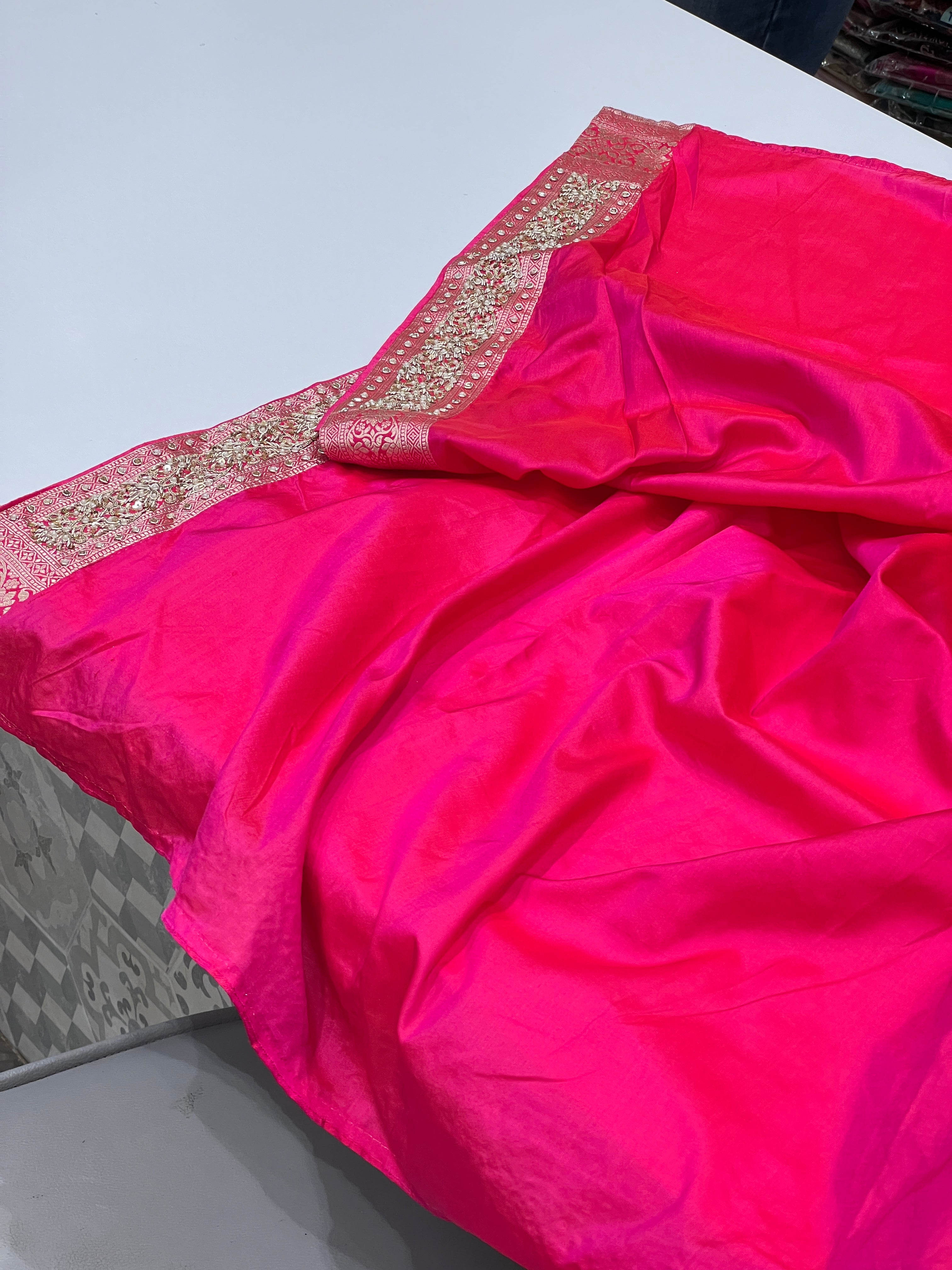 Rani Katan Silk Zardosi Embroidery Saree