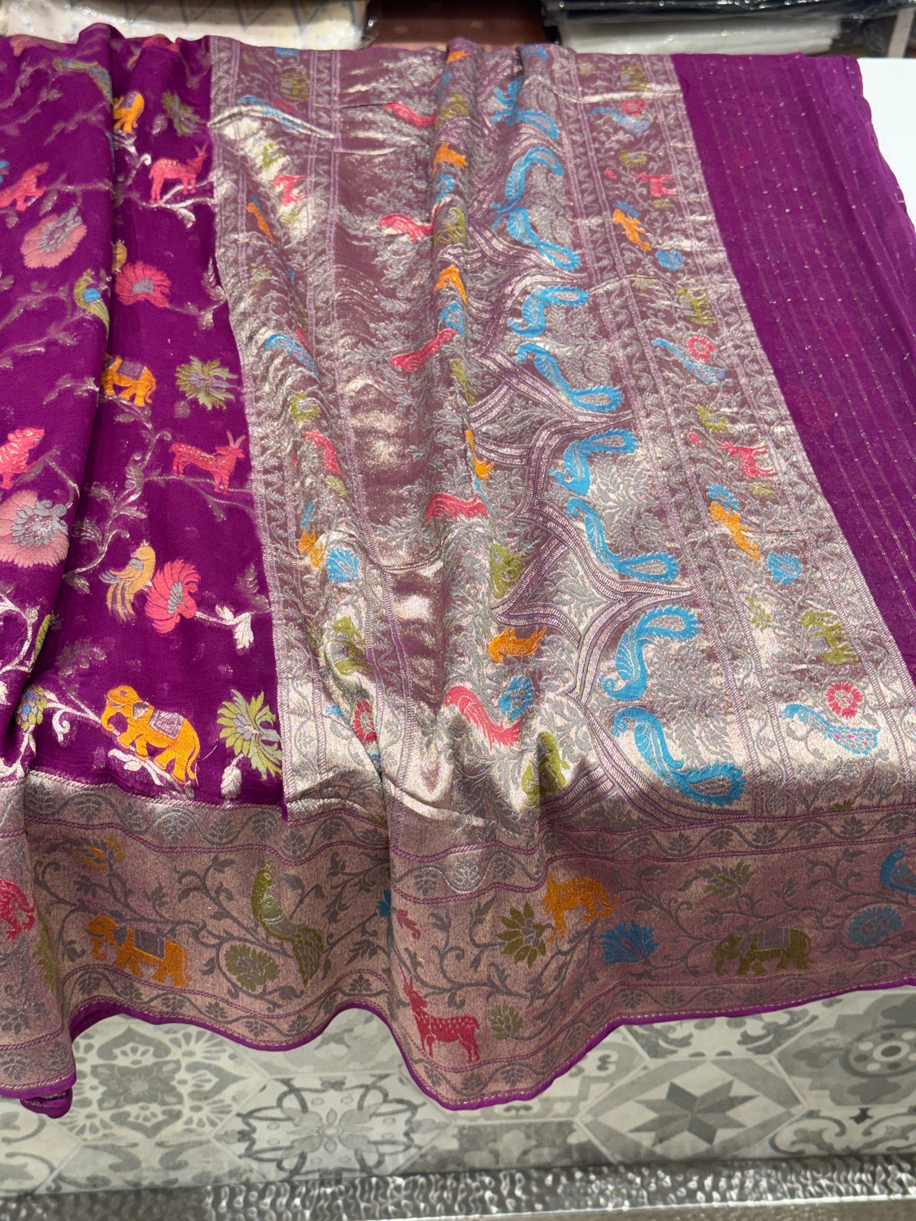 Cross Wine Shikara Banarasi Khaddi Georgette Saree