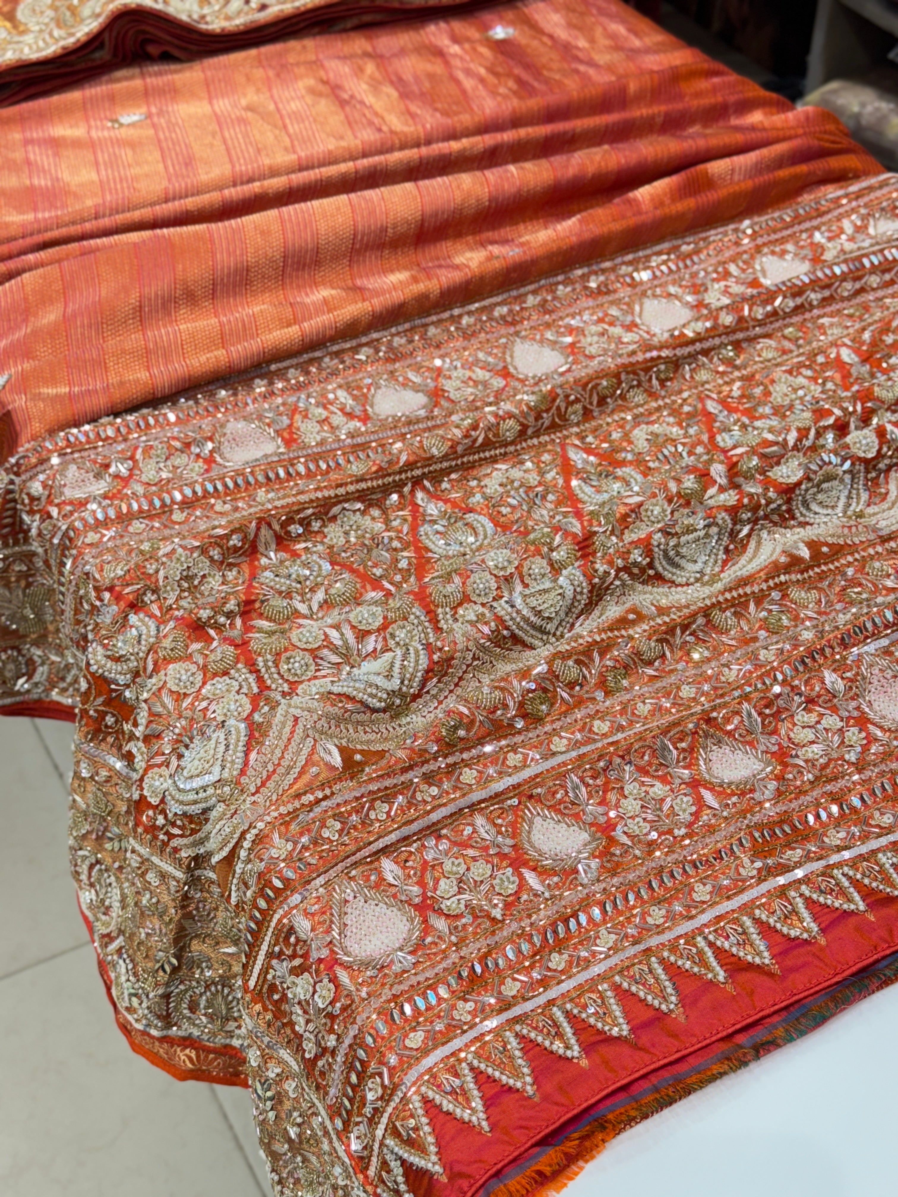Orange Contemporary Pure Silk Kanjivaram Hand Embroidered Saree
