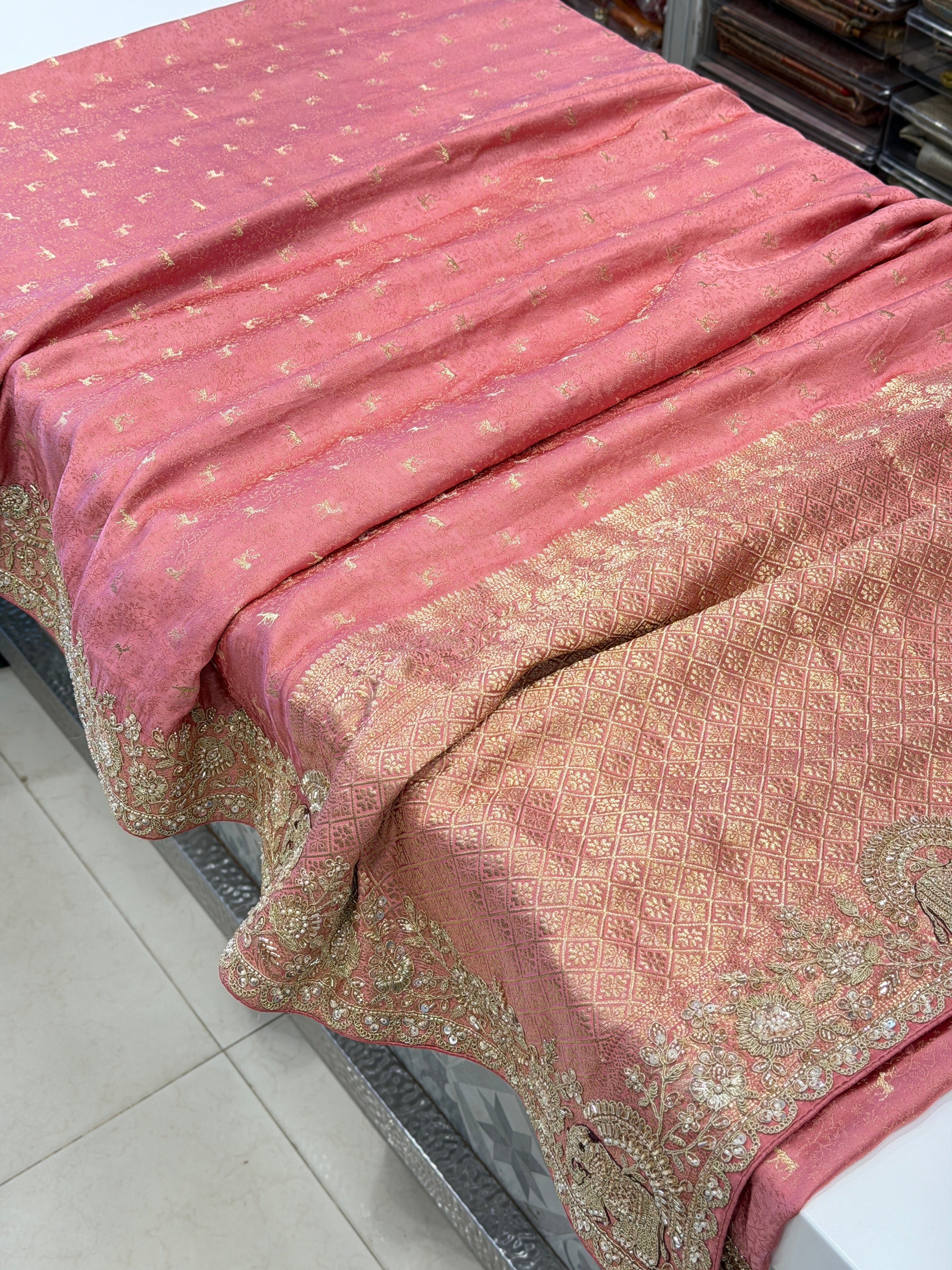 Pink Banarasi Mushru Silk Elephant Motif Embroidery Saree