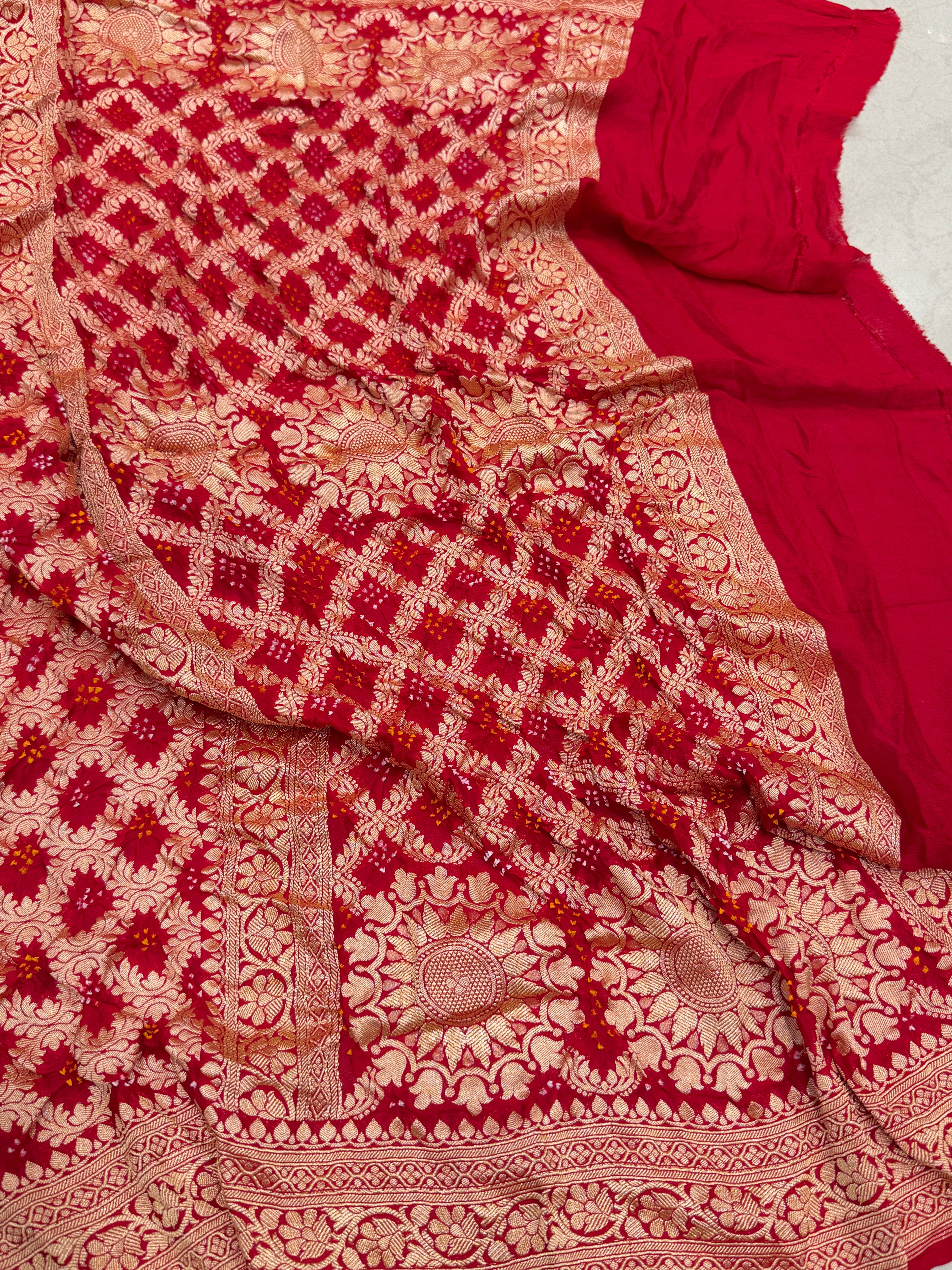 Red Bandhej Bandhini Saree