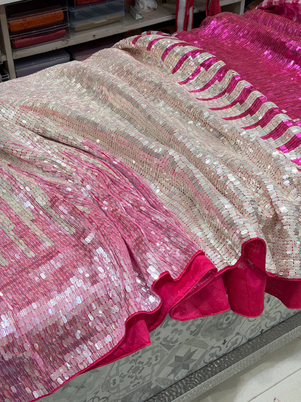 Manish Malhotra Inspired Rani Pink Sequin Saree
