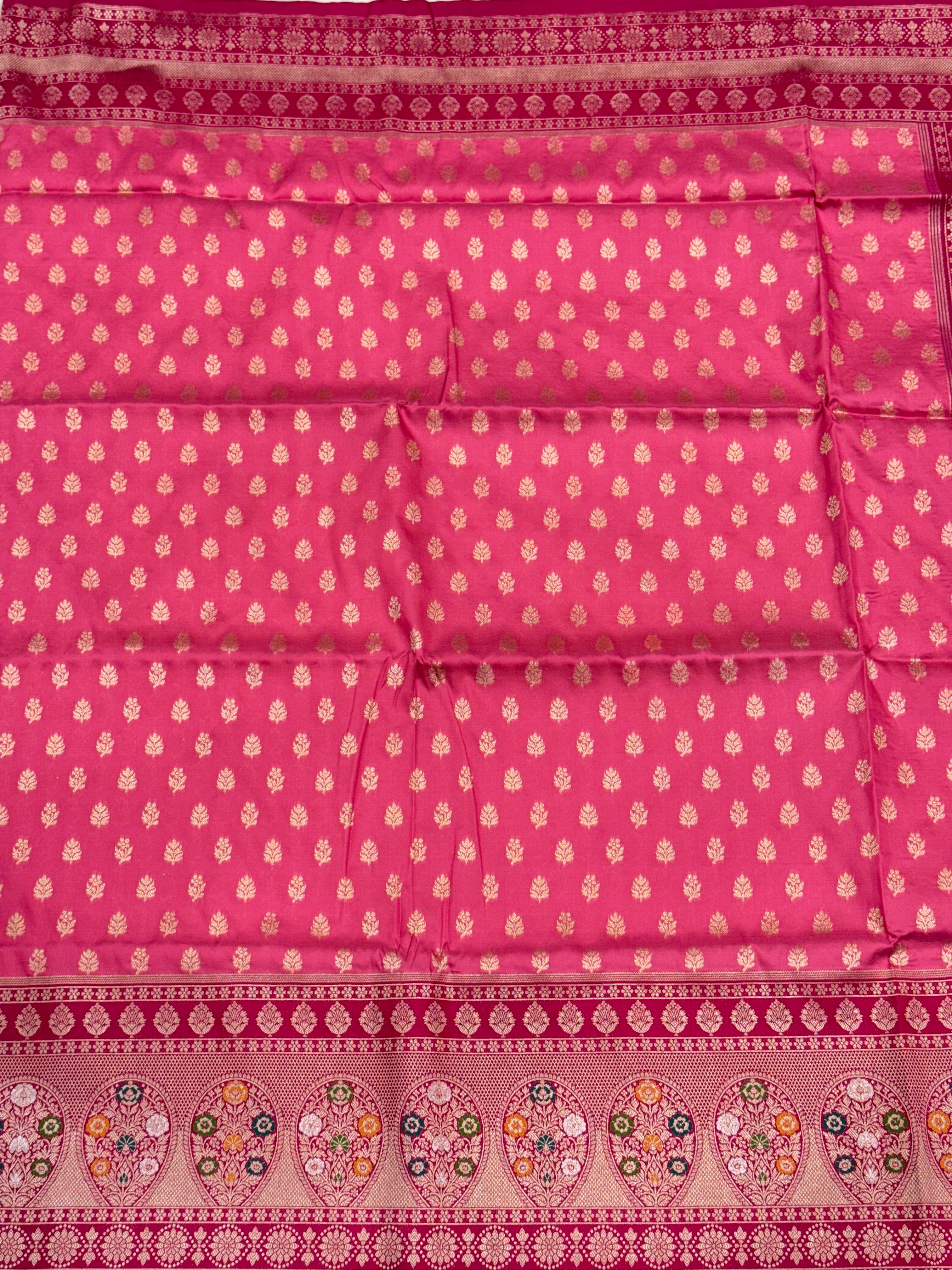 Pink Small Butti Rani Border Banarasi Silk Saree