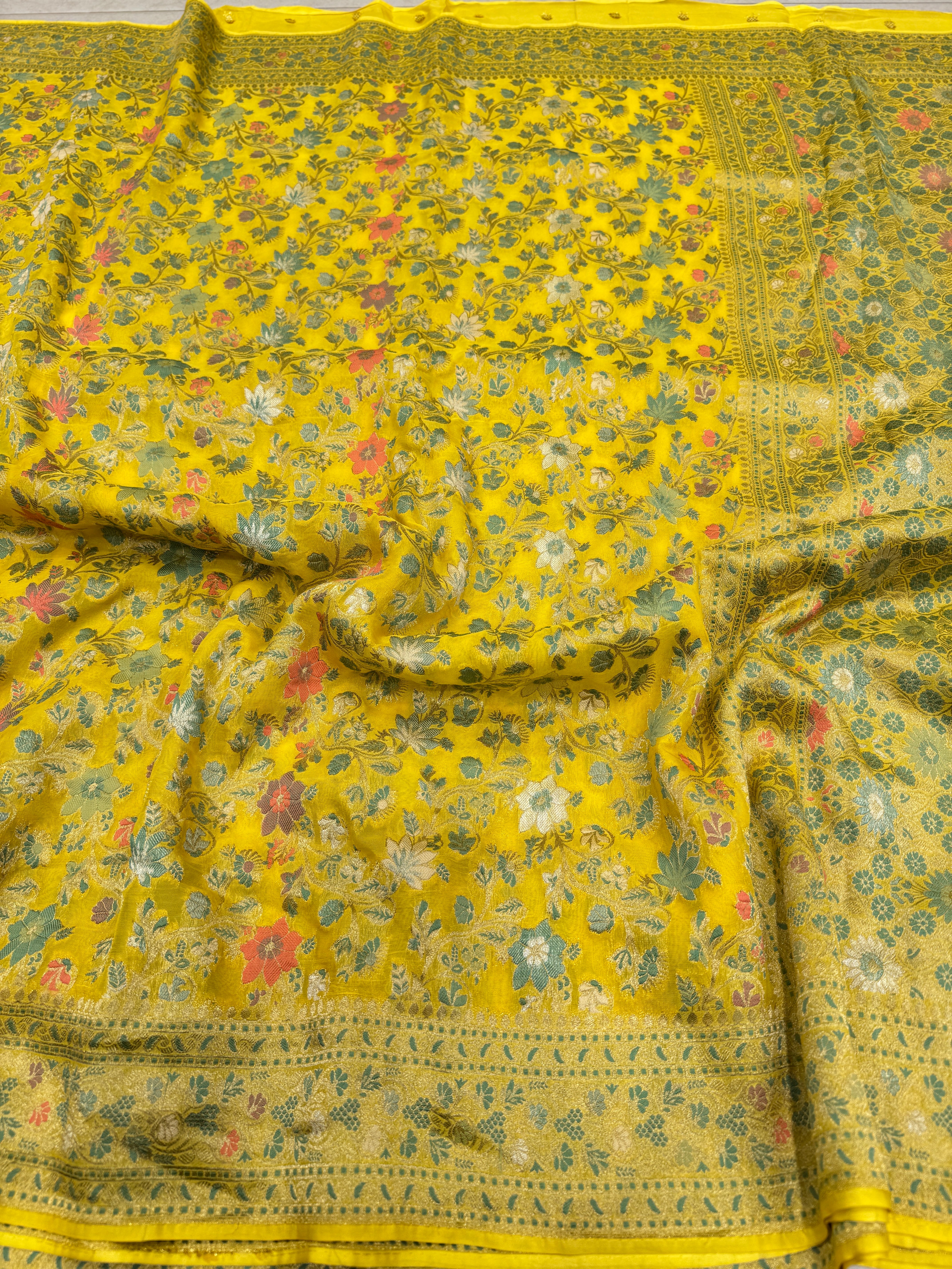 Yellow Meenakari Banarasi Khaddi Georgette Saree