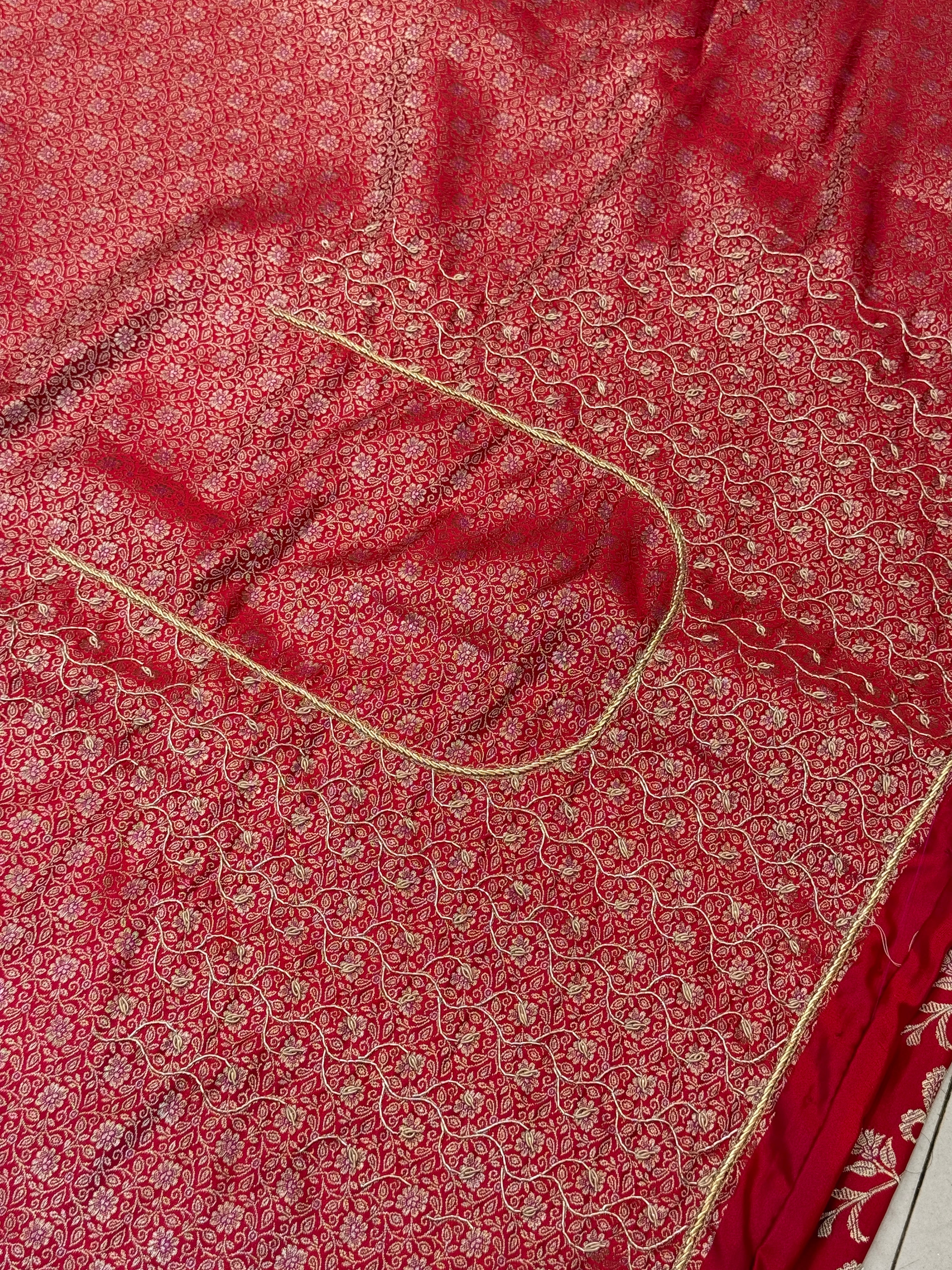Red Banarasi Silk Small 2.0 Jaal Zardosi Saree