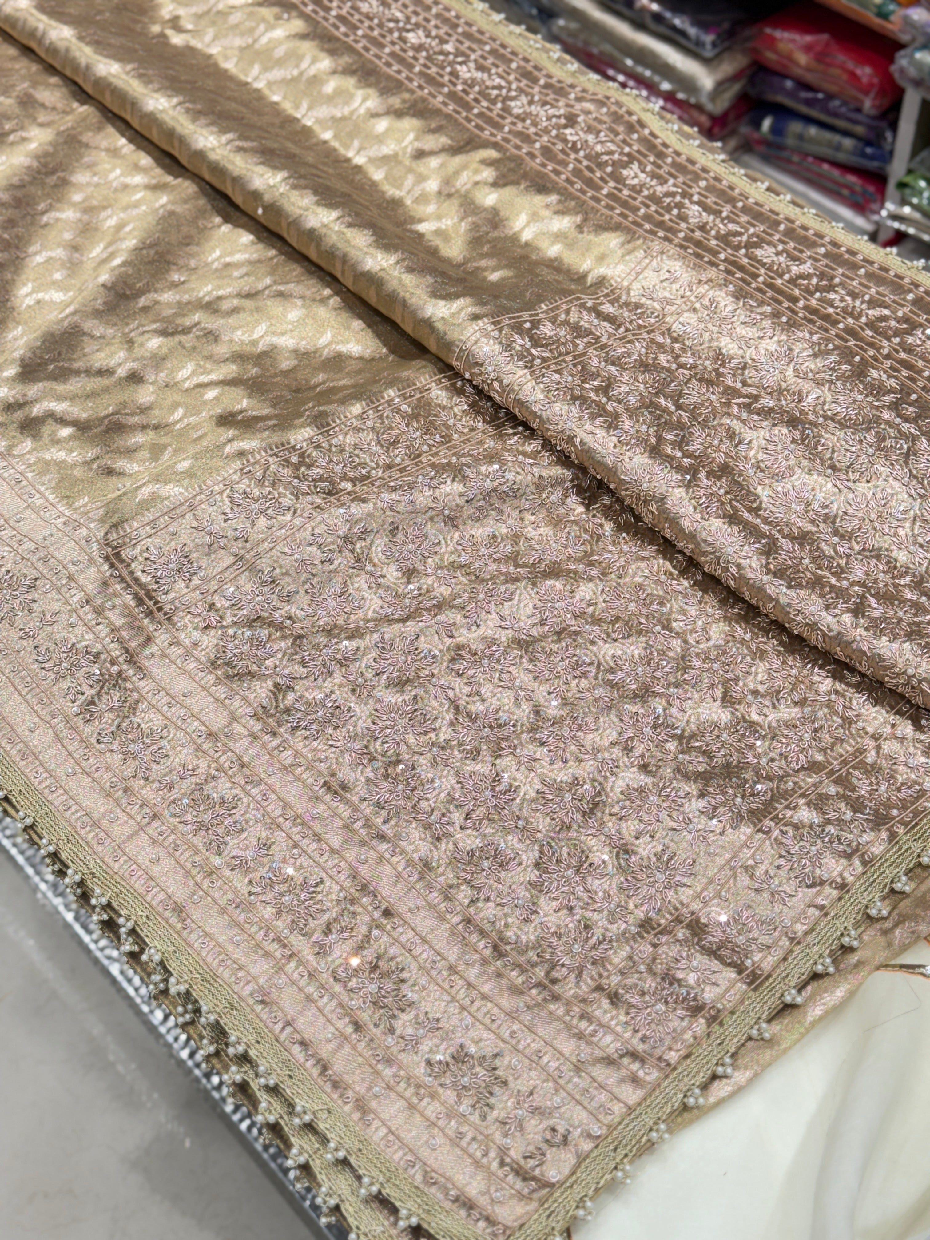 Golden Banarasi Tissue Zardosi Saree