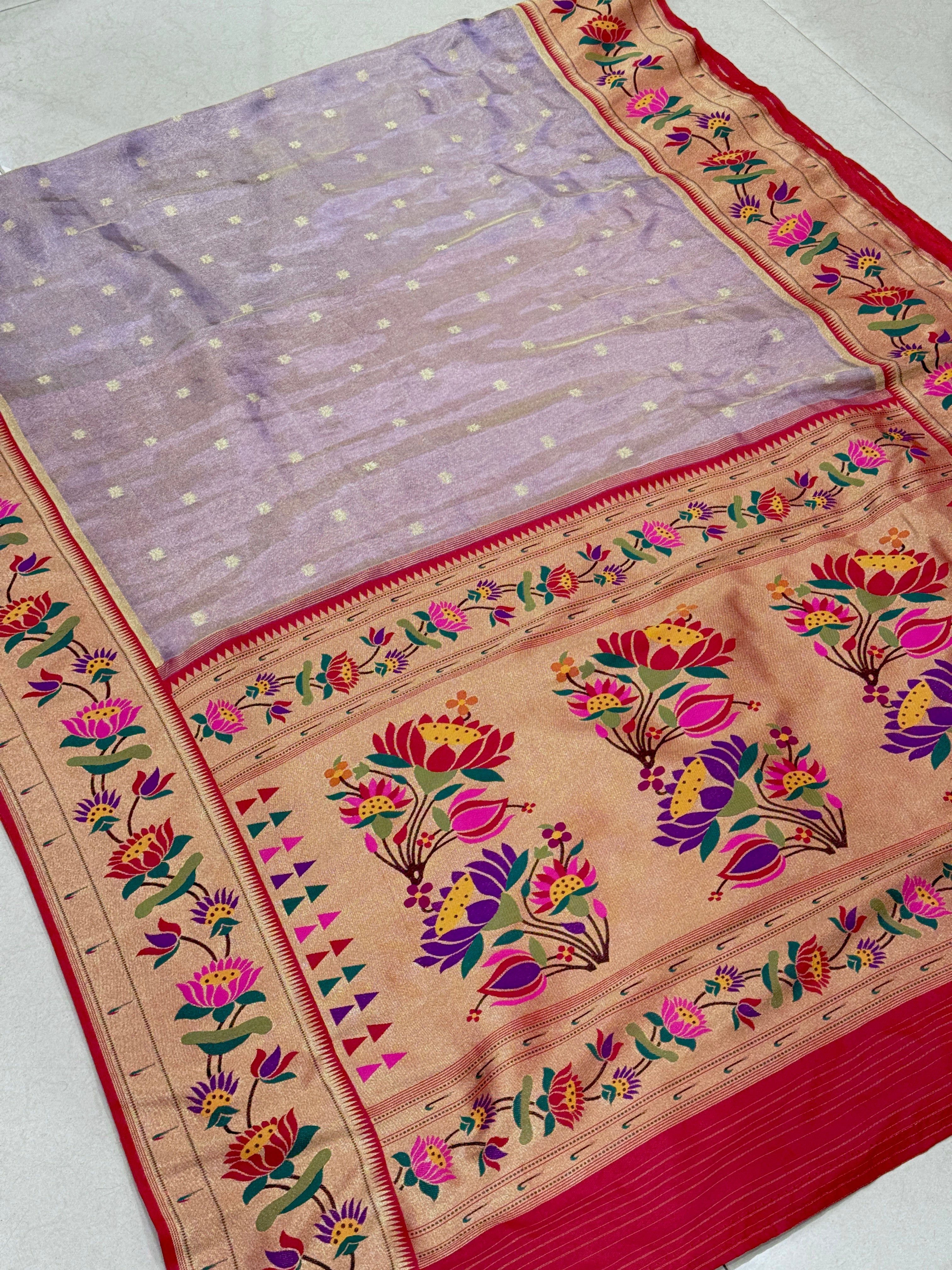 Lilac Tissue Paithani Lotus Border Saree