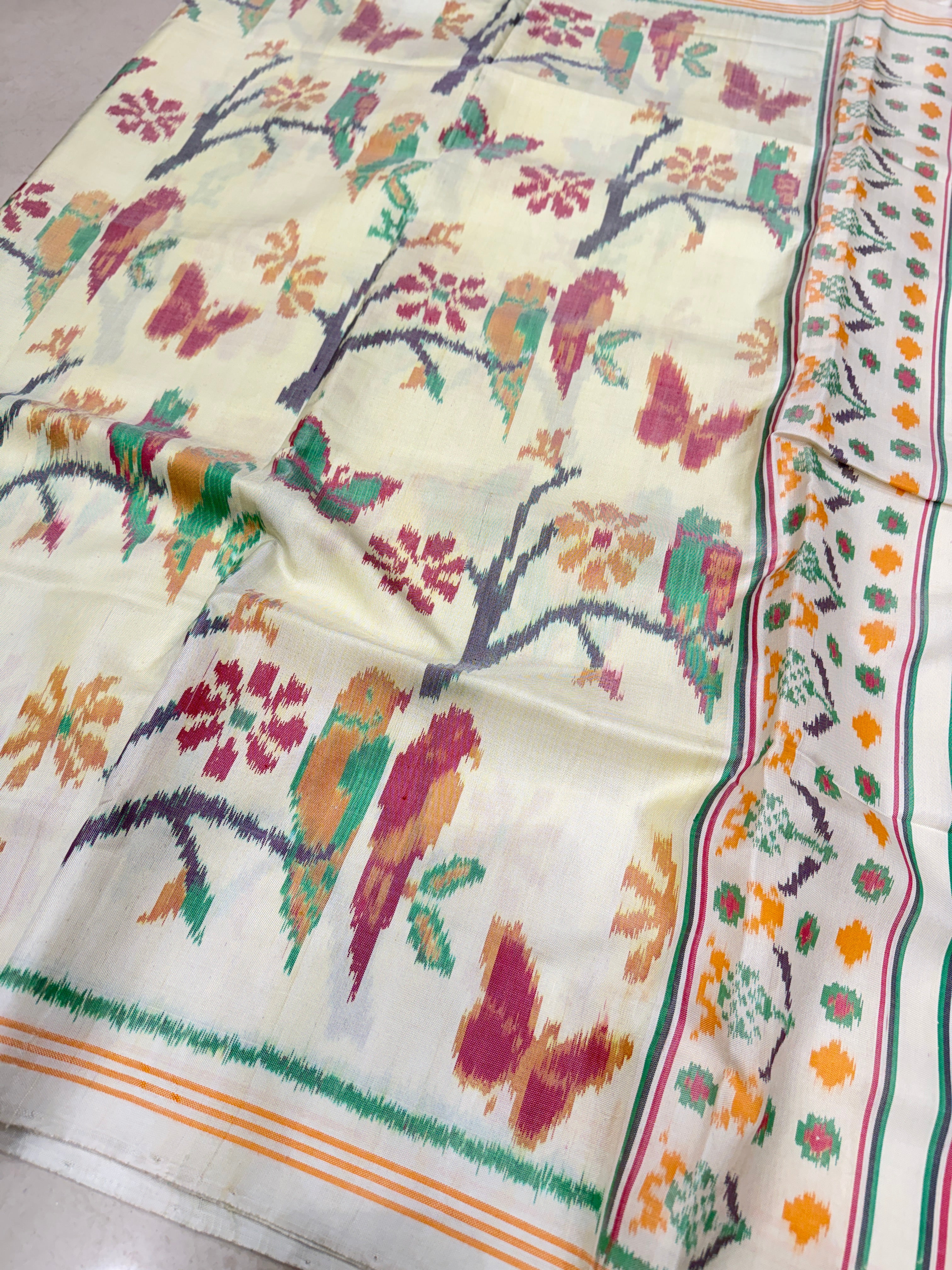 Contemporary Parrot Patan Handloom Ikat Patola Silk Saree