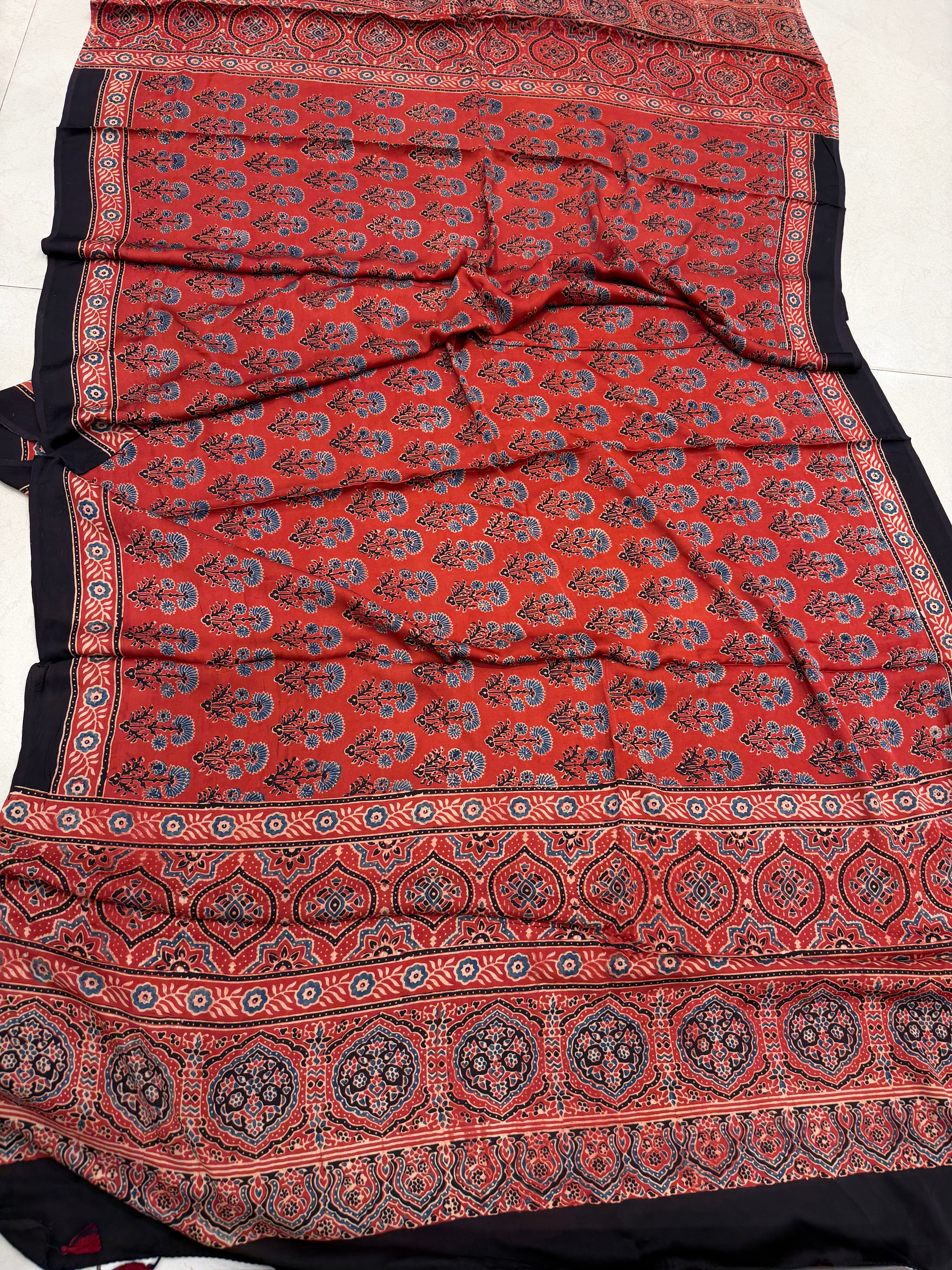 Red Butta Ajrakh Hand Block Print Pure Gajji Silk Dupatta